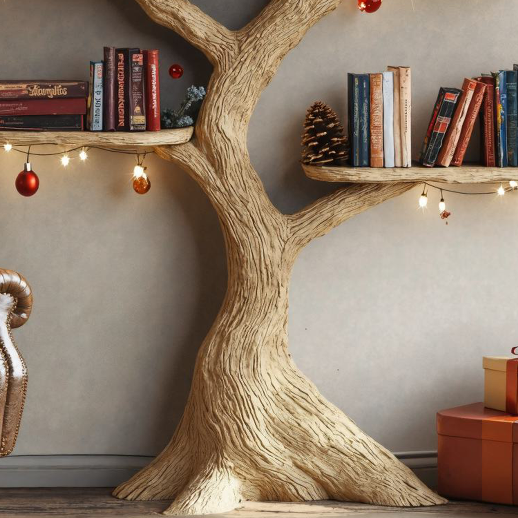 Solid Wood Tree Branch Bookcase Wall Mount Montessori SINLTB077