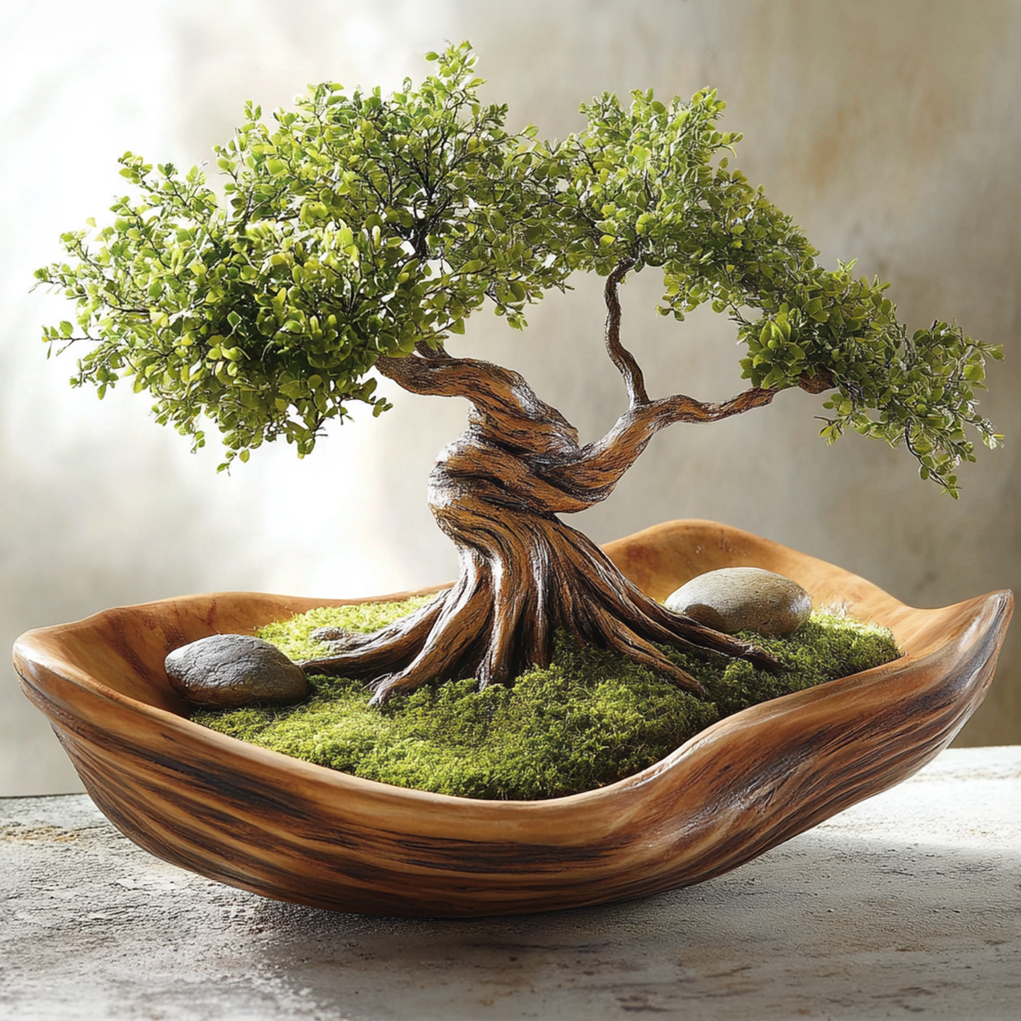 Solid Driftwood Bonsai Pot Artificial Moss Carpet SINLBD009