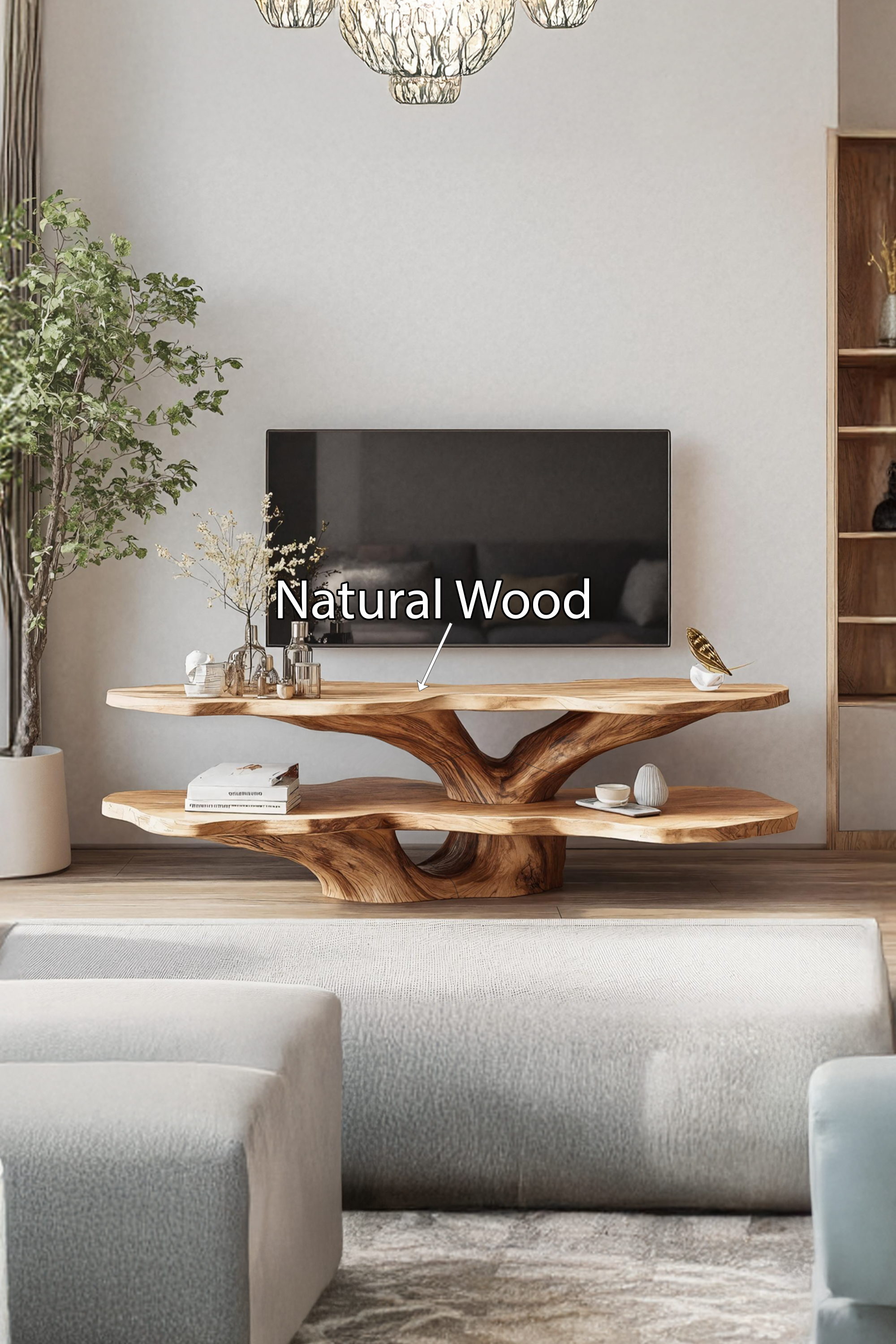 Mid Century Wooden Live Edge TV Console For Living Room Decor SILDTTNTVC077