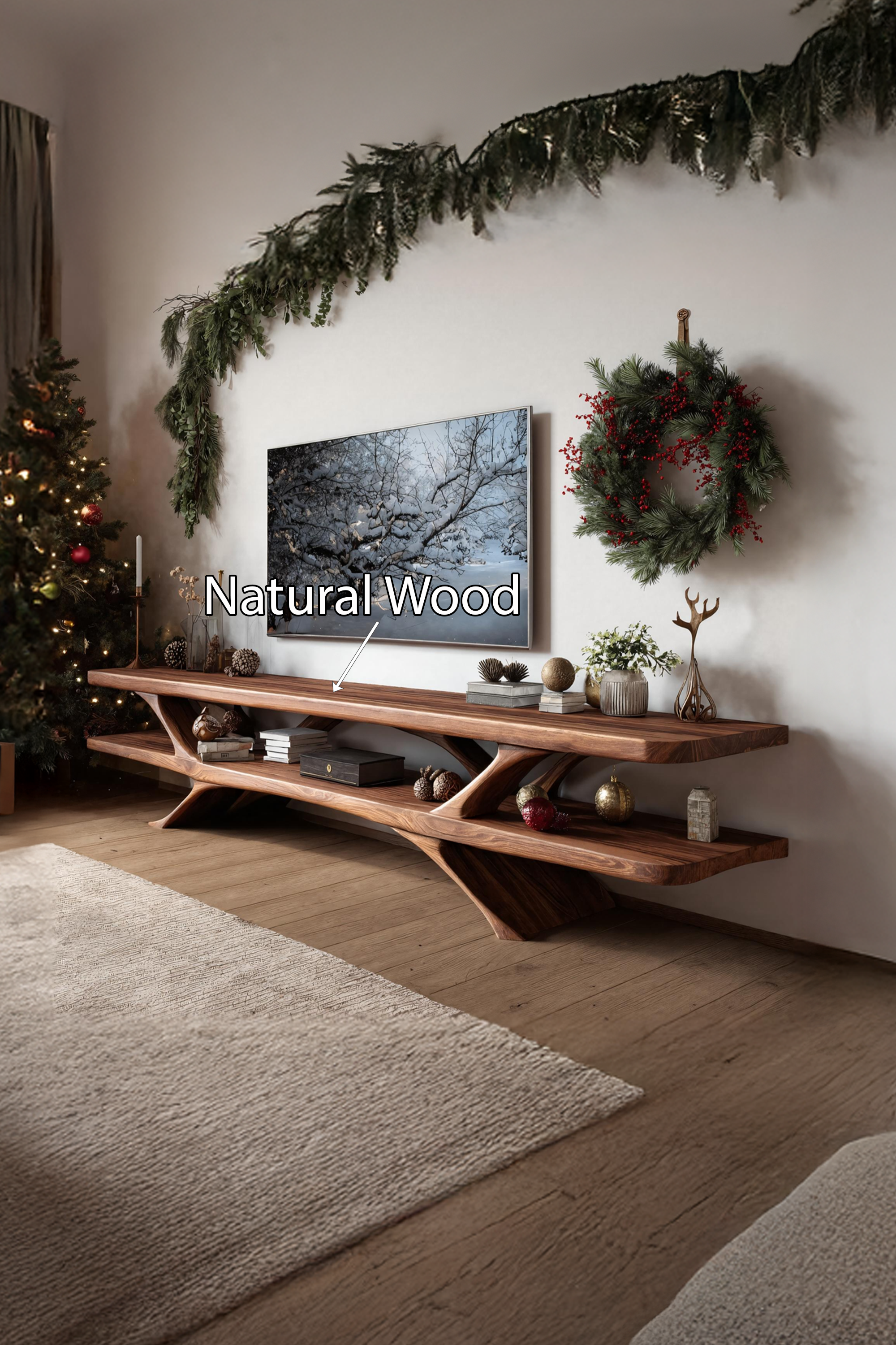 Handcrafted Wooden Live Edge TV Console For Christmas Living Room SILDTTNCTV021