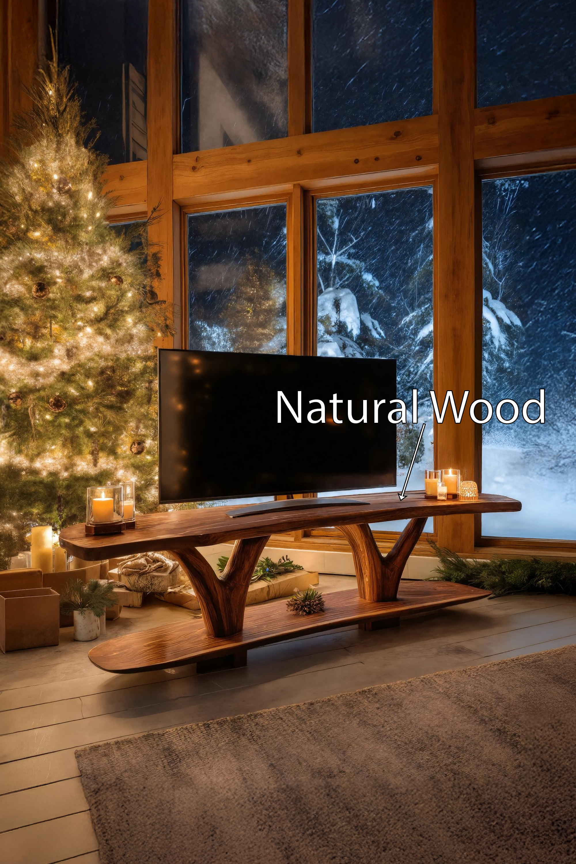Handcrafted Wooden Live Edge TV Console For Cozy Holiday Gift SILDTTRCTV015