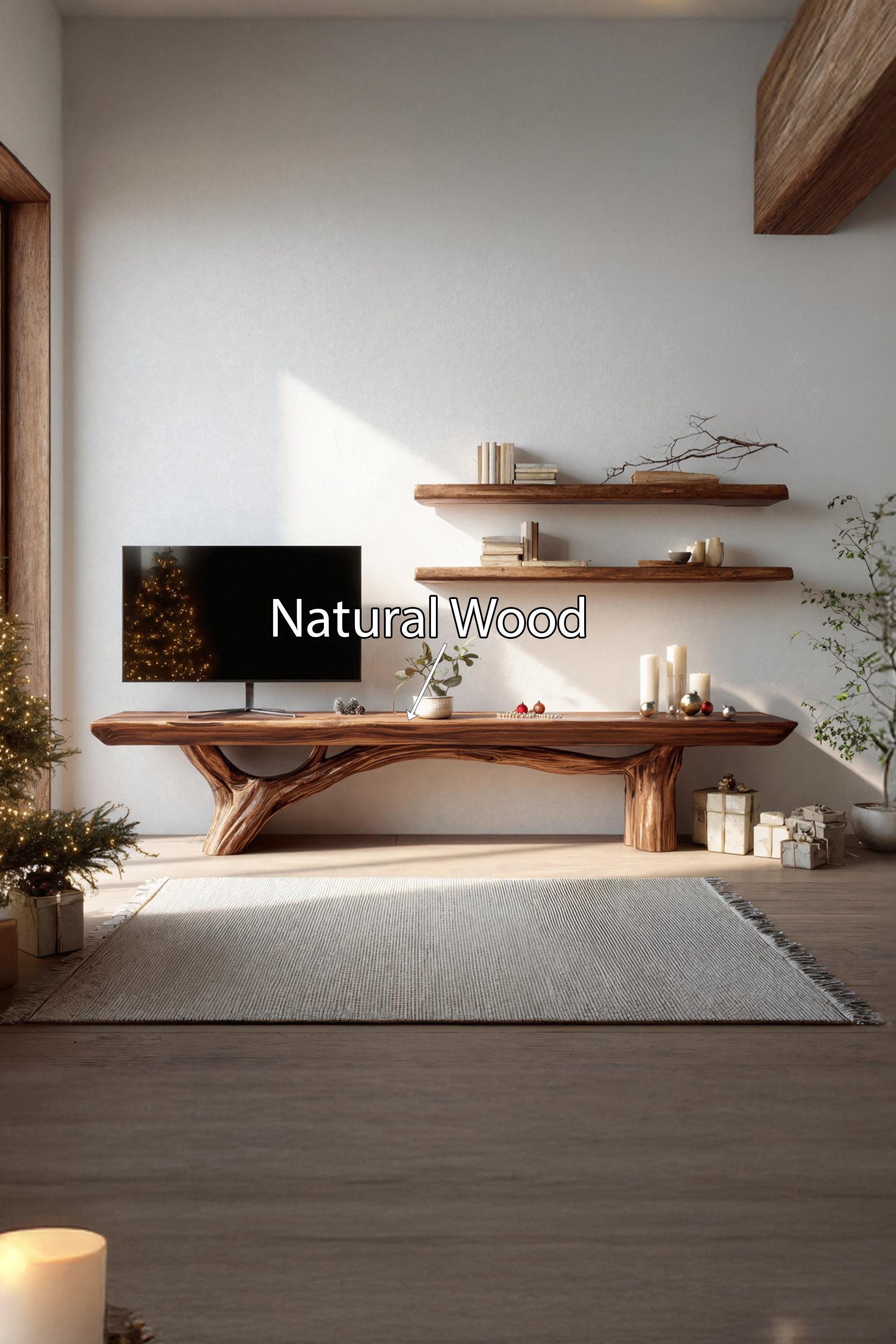 Mid Century Wooden Live Edge TV Console For Holiday Entryway Design SILDTTNCTV005