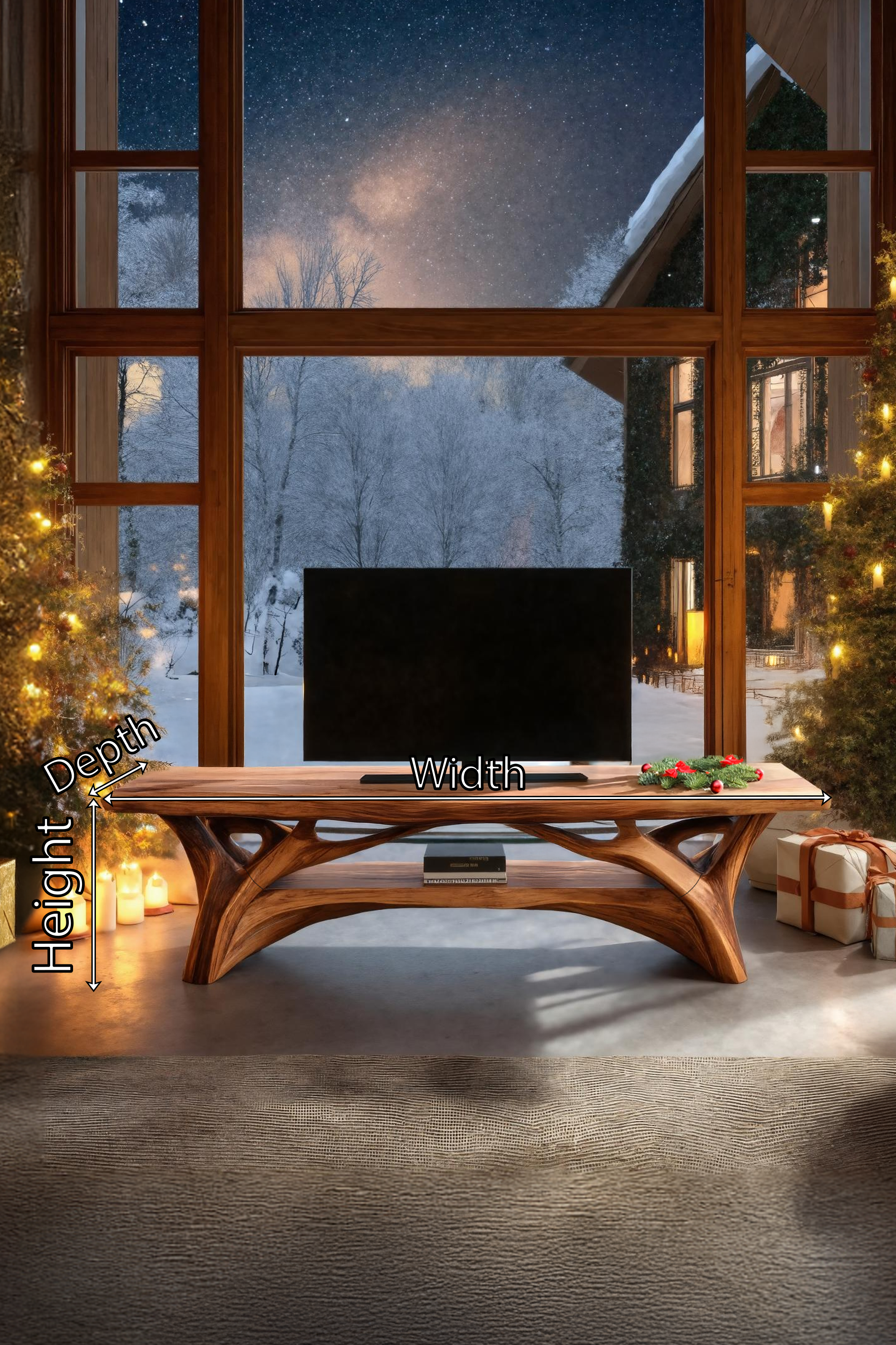 Handcrafted Wooden Live Edge TV Console For Cozy Winter Decor SILDTTRCTV007