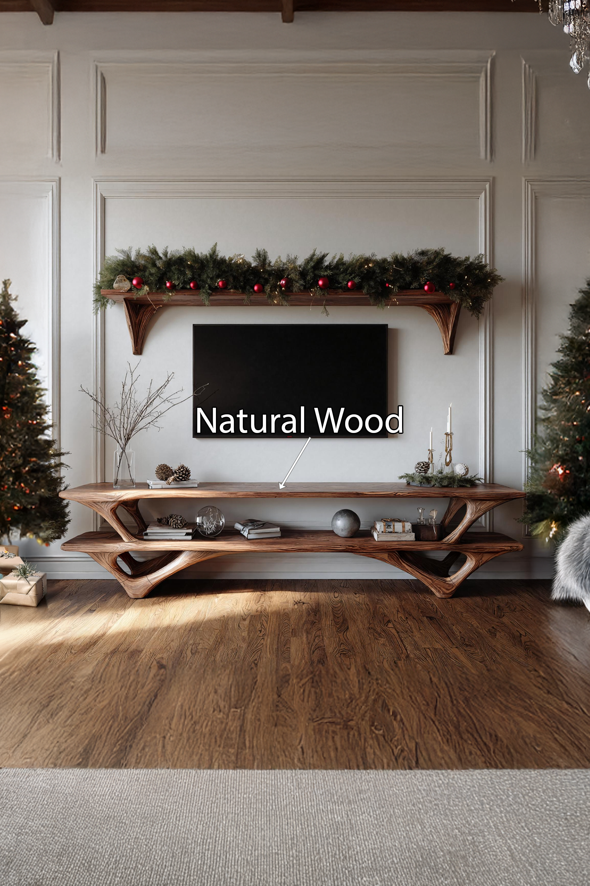 Farmhouse Wooden Live Edge TV Console For Holiday Furniture Decor SILDTTNCTV001