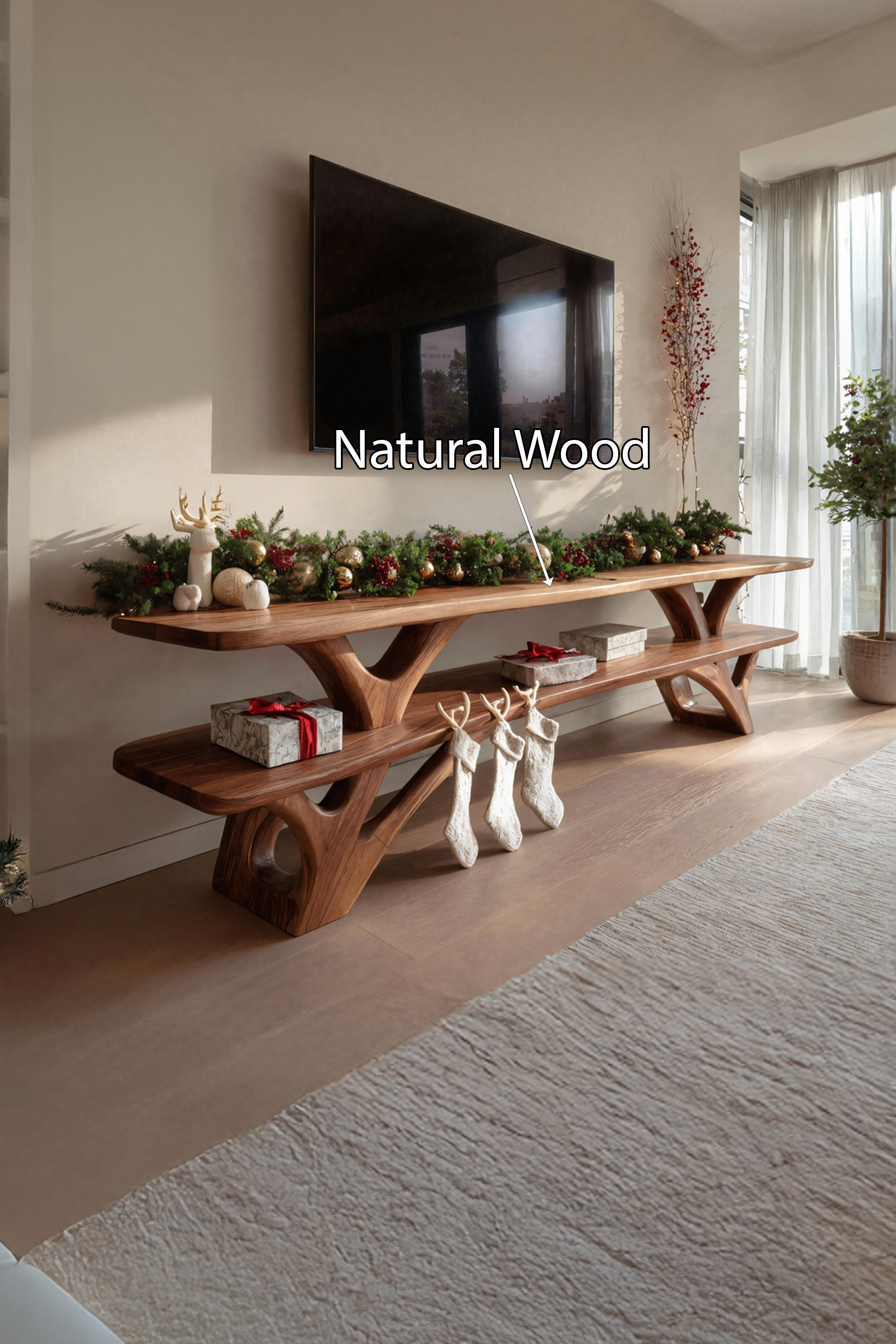 Farmhouse Solid Wood TV Console For Christmas Entryway Furniture SILDTTNCTV017