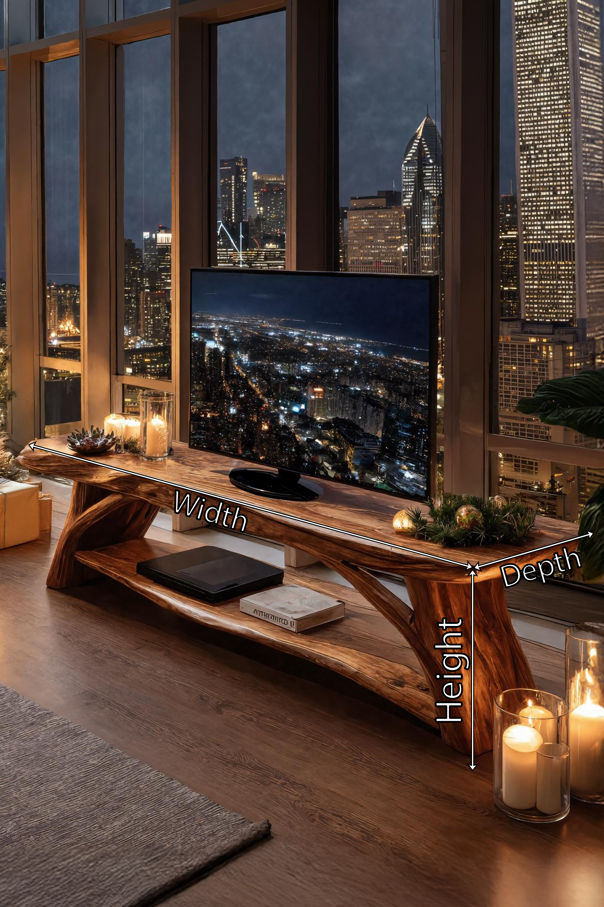 Modern Wooden Live Edge TV Console For Christmas Bedroom Design SILDTTRCTV032