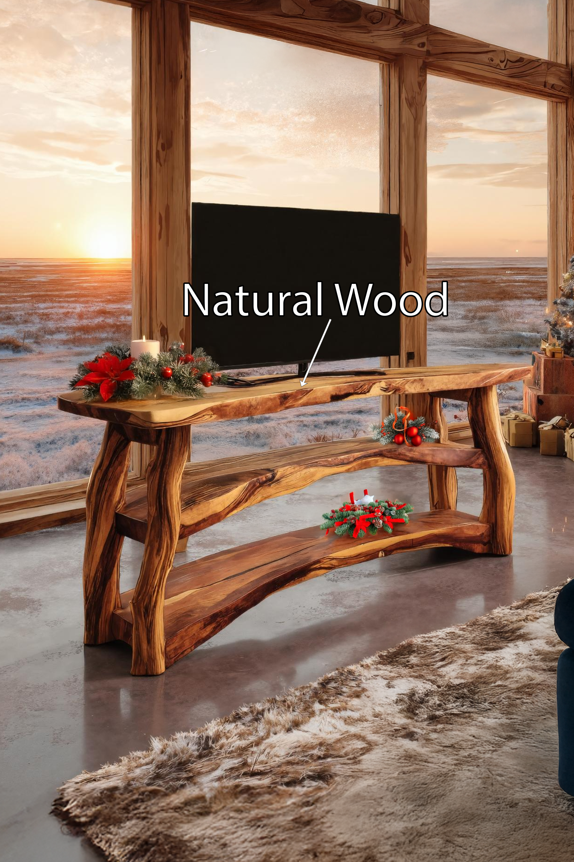 Handcrafted Wooden Live Edge TV Console For Holiday Interior SILDTTRCTV027