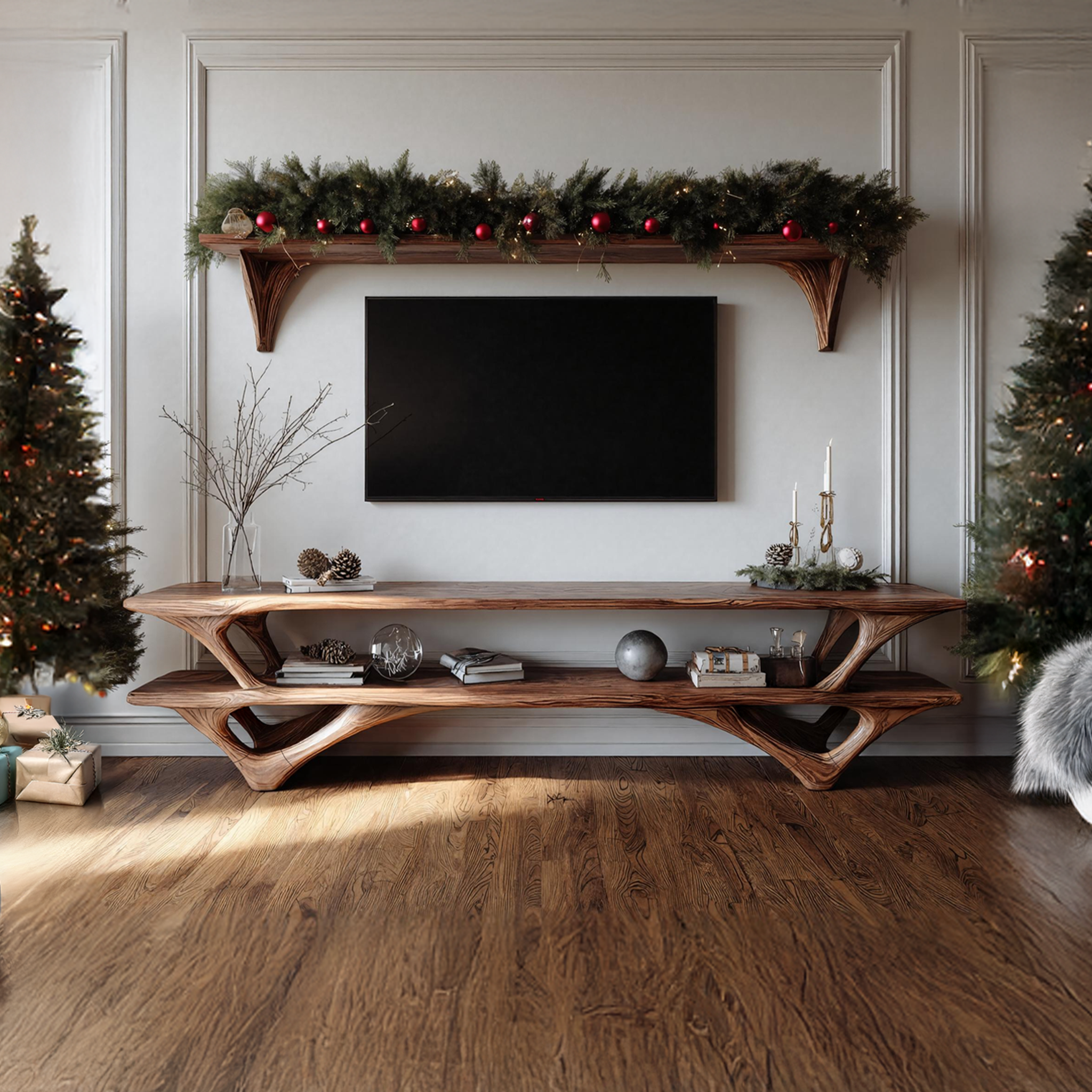 Farmhouse Wooden Live Edge TV Console For Holiday Furniture Decor SILDTTNCTV001