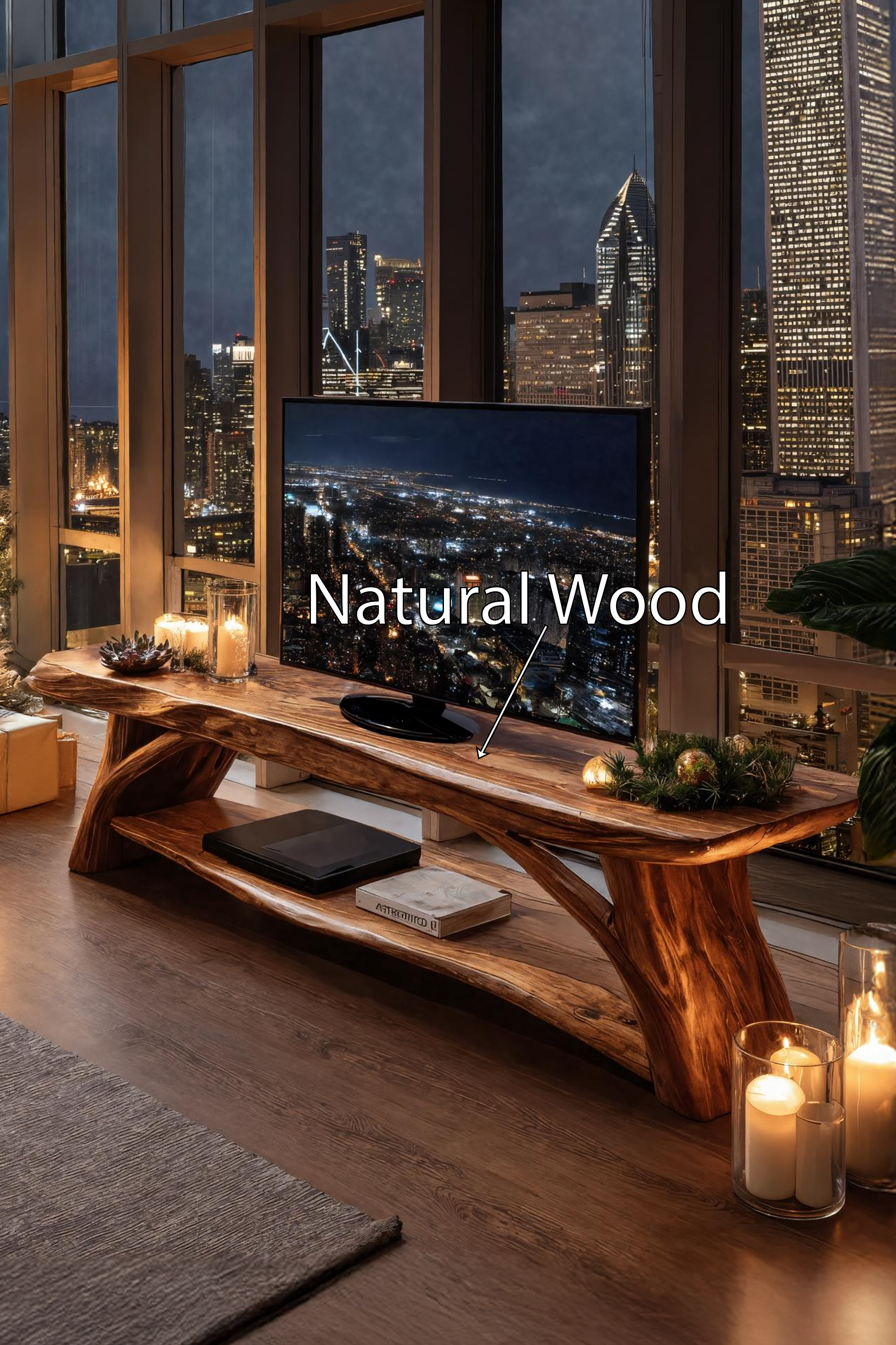 Modern Wooden Live Edge TV Console For Christmas Bedroom Design SILDTTRCTV032