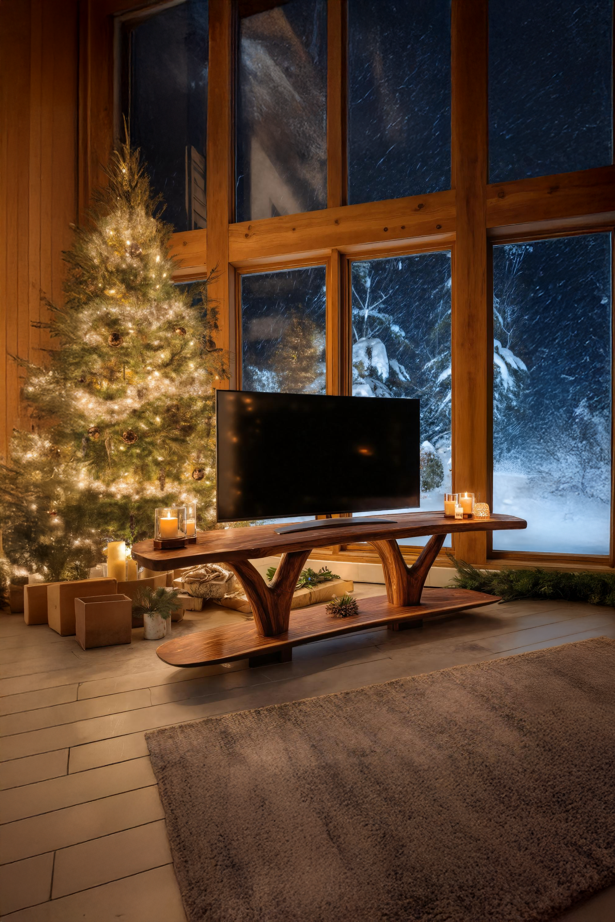 Handcrafted Wooden Live Edge TV Console For Cozy Holiday Gift SILDTTRCTV015