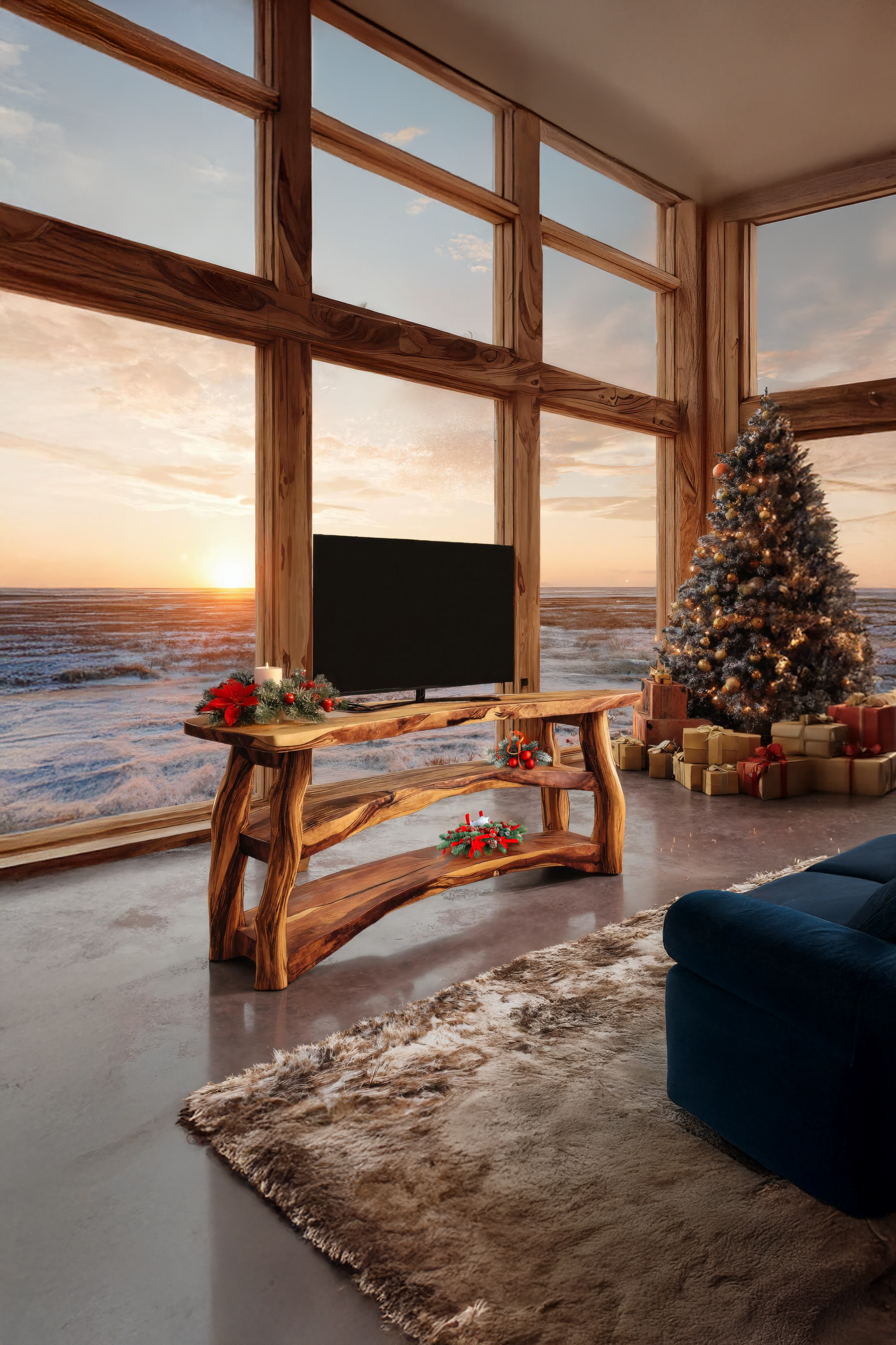 Handcrafted Wooden Live Edge TV Console For Holiday Interior SILDTTRCTV027