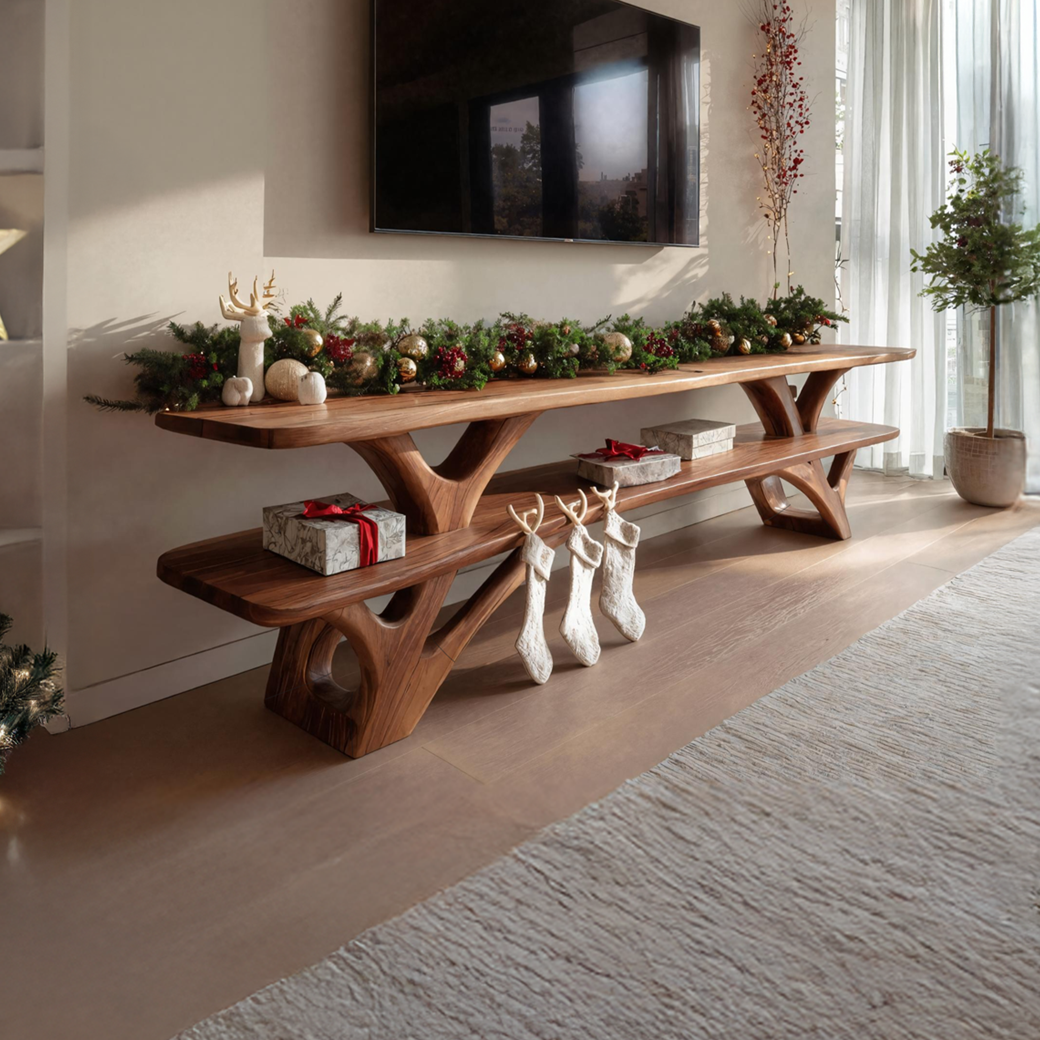 Farmhouse Solid Wood TV Console For Christmas Entryway Furniture SILDTTNCTV017