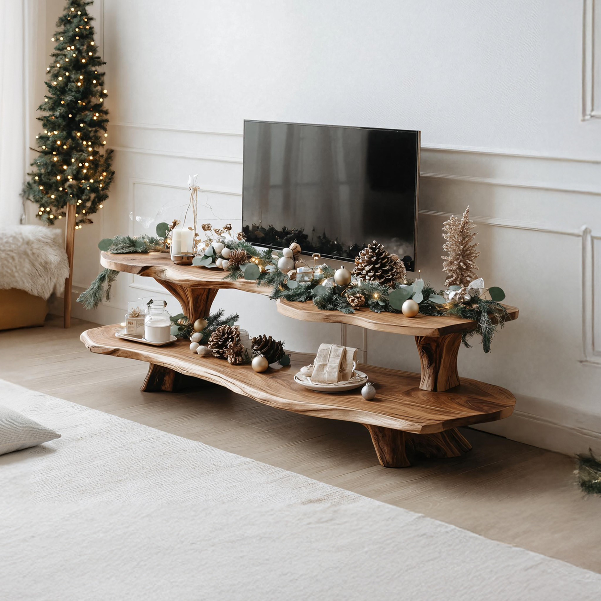 Handcrafted Solid Wood TV Console For Christmas Living Room Furniture SILDTTNCTV007