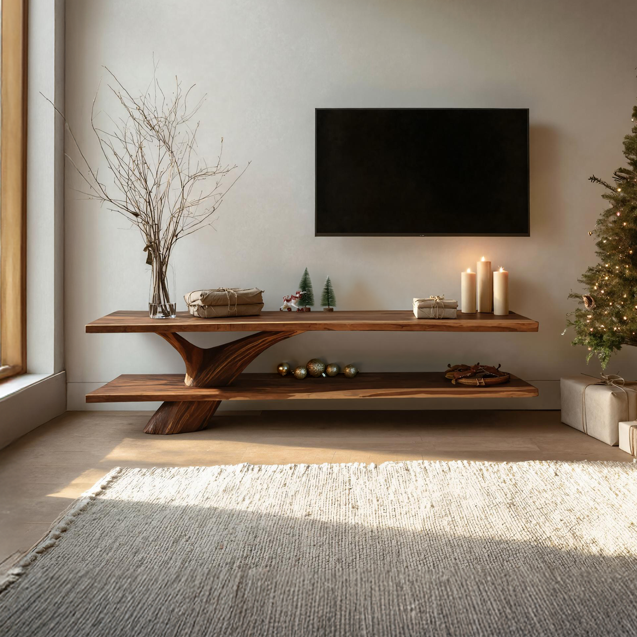 Mid Century Wooden TV Console For Christmas Tree Living Room Decor SILDTTNCTV010