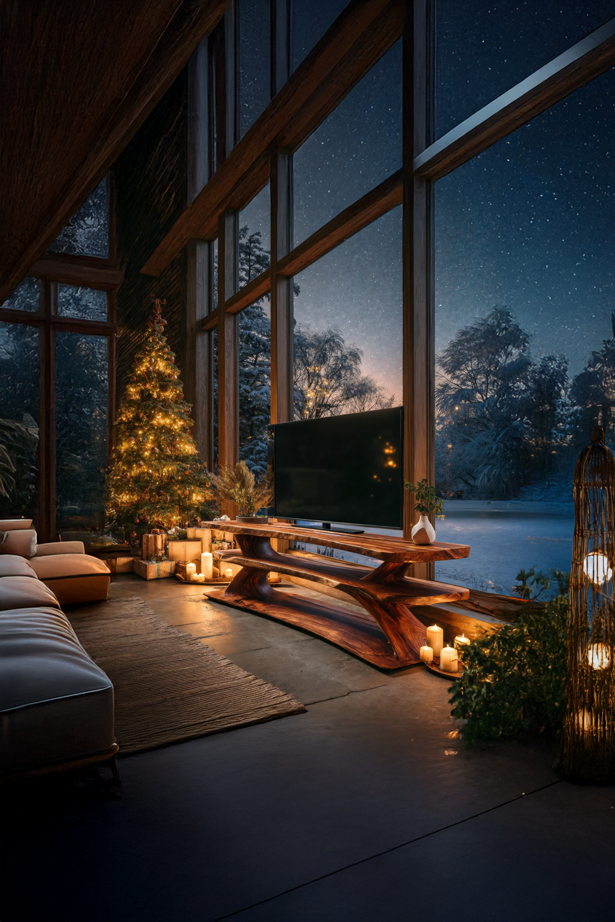 Mid Century Wooden Live Edge TV Console For Christmas Living Room SILDTTRCTV001