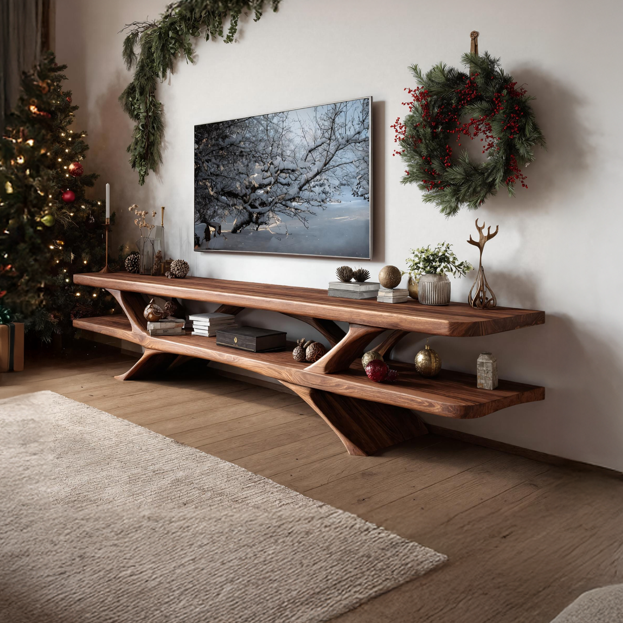 Handcrafted Wooden Live Edge TV Console For Christmas Living Room SILDTTNCTV021