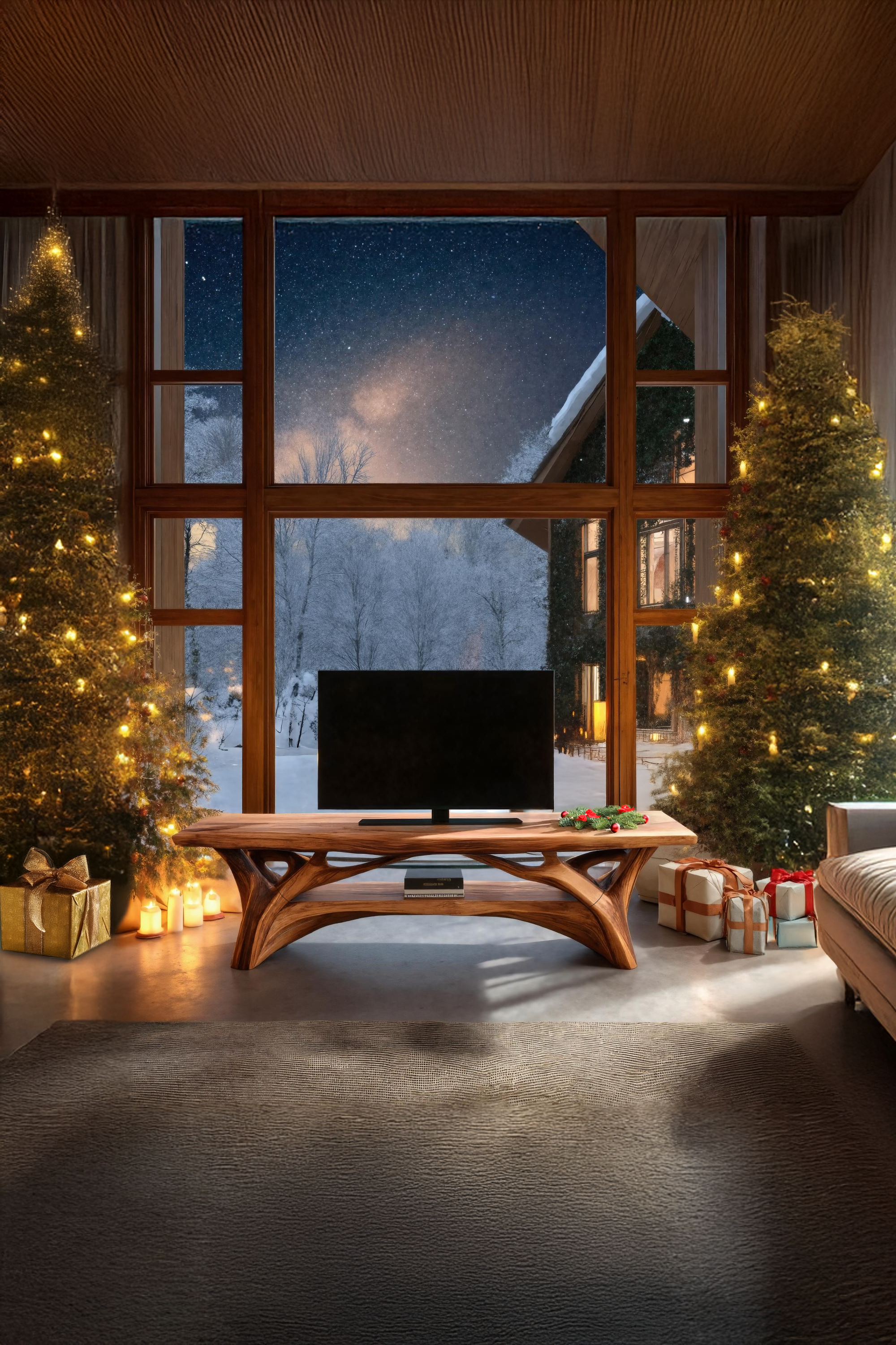 Handcrafted Wooden Live Edge TV Console For Cozy Winter Decor SILDTTRCTV007