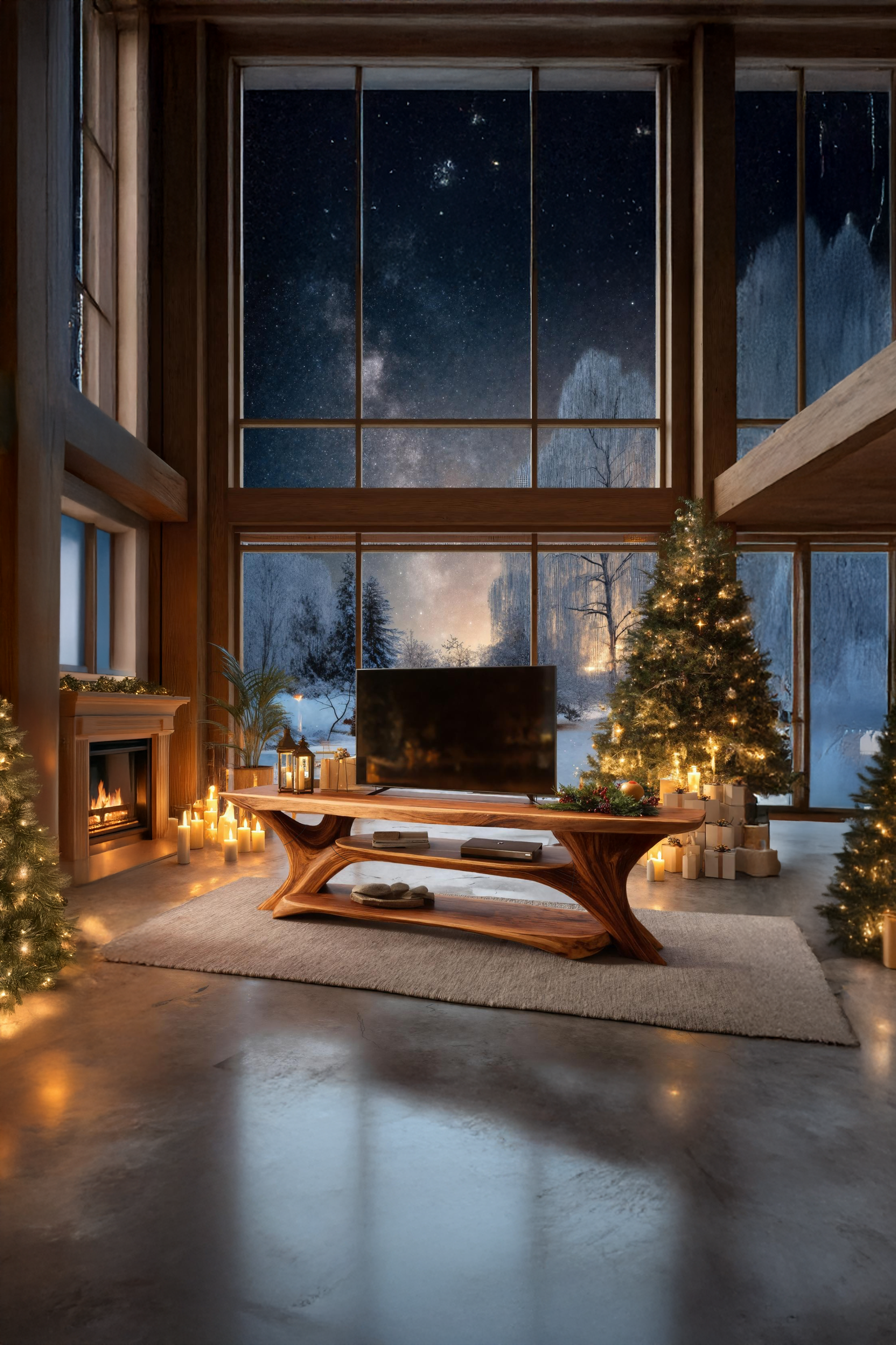 Handcrafted Live Edge Entryway TV Stand For Winter Holiday Style SILDTTRCTV047