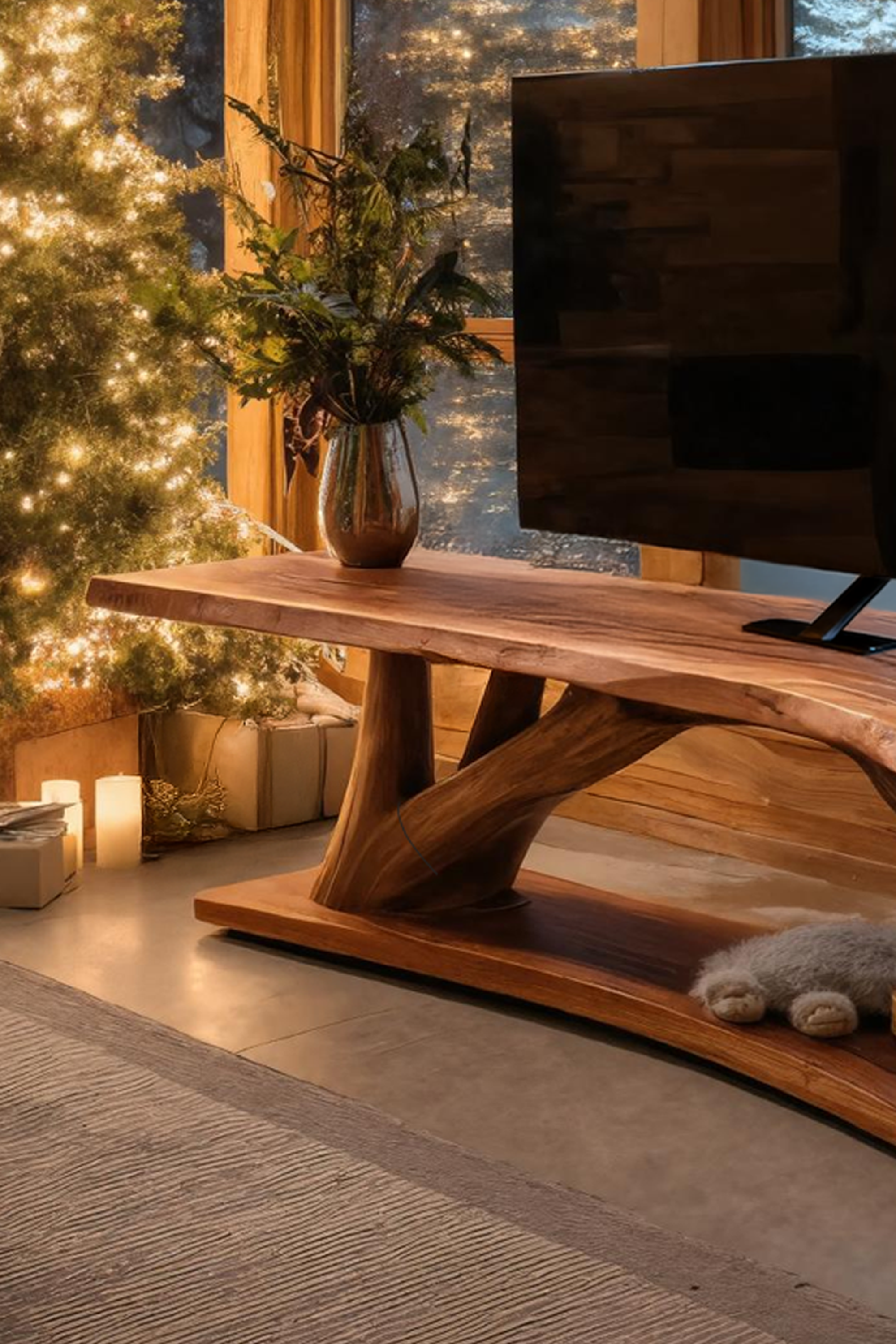 Mid Century Wooden Live Edge TV Console For Festive Bedroom SILDTTRCTV021