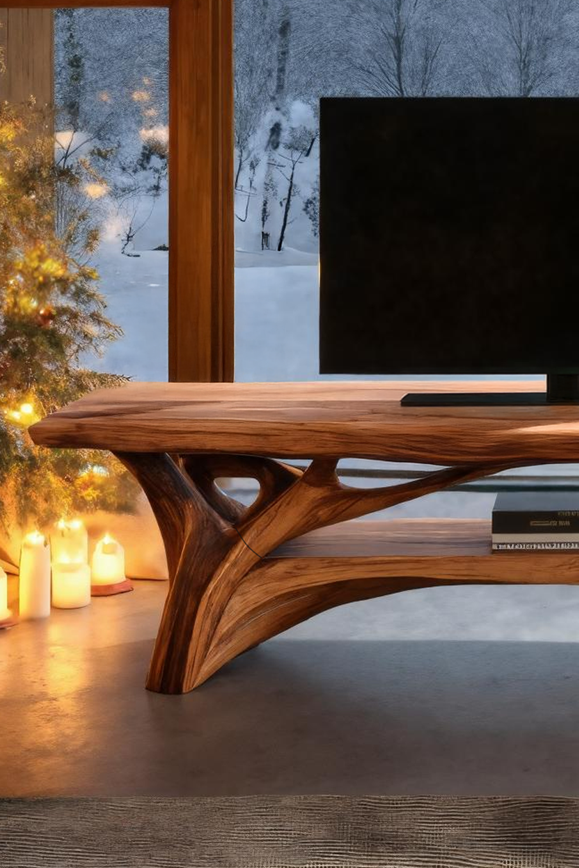 Handcrafted Wooden Live Edge TV Console For Cozy Winter Decor SILDTTRCTV007