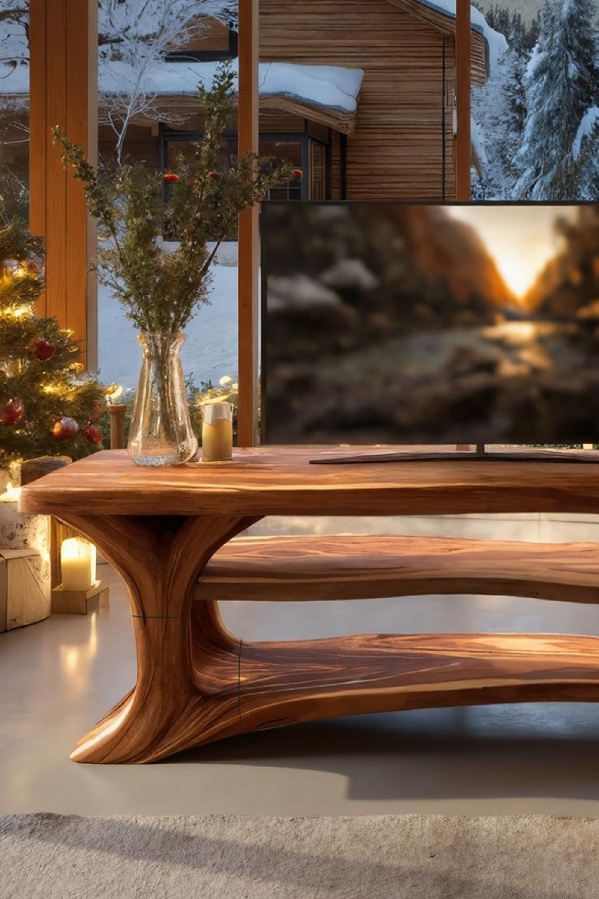 Mid Century Solid Wood TV Console For Cozy Christmas Living Room SILDTTRCTV041