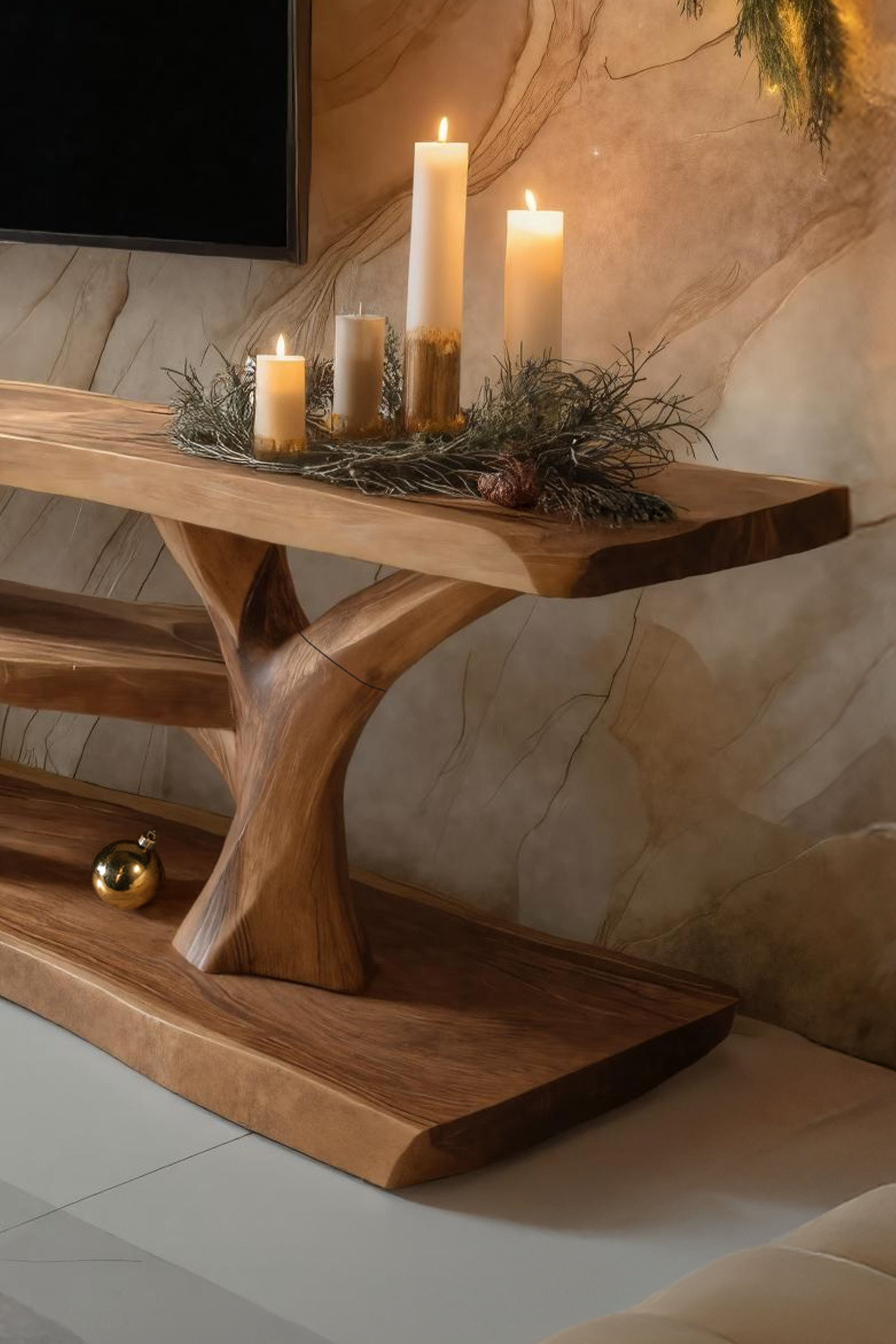 Mid Century Wooden Live Edge TV Console For Cozy Holiday Gift SILDTTRCTV037