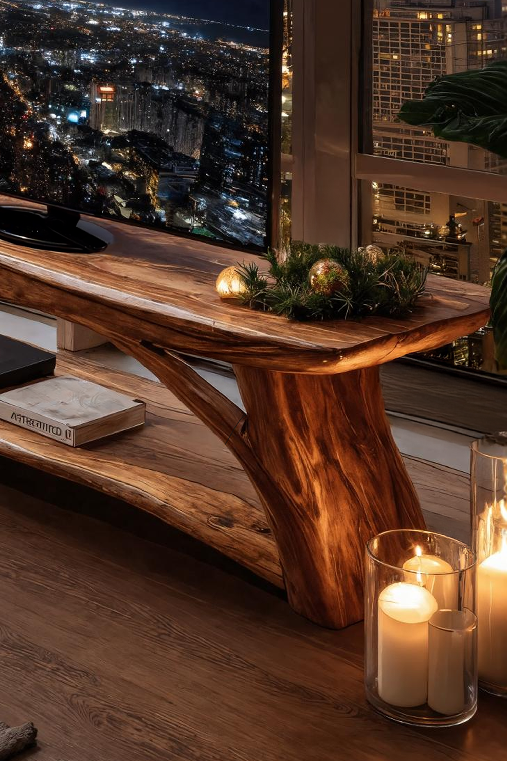 Modern Wooden Live Edge TV Console For Christmas Bedroom Design SILDTTRCTV032