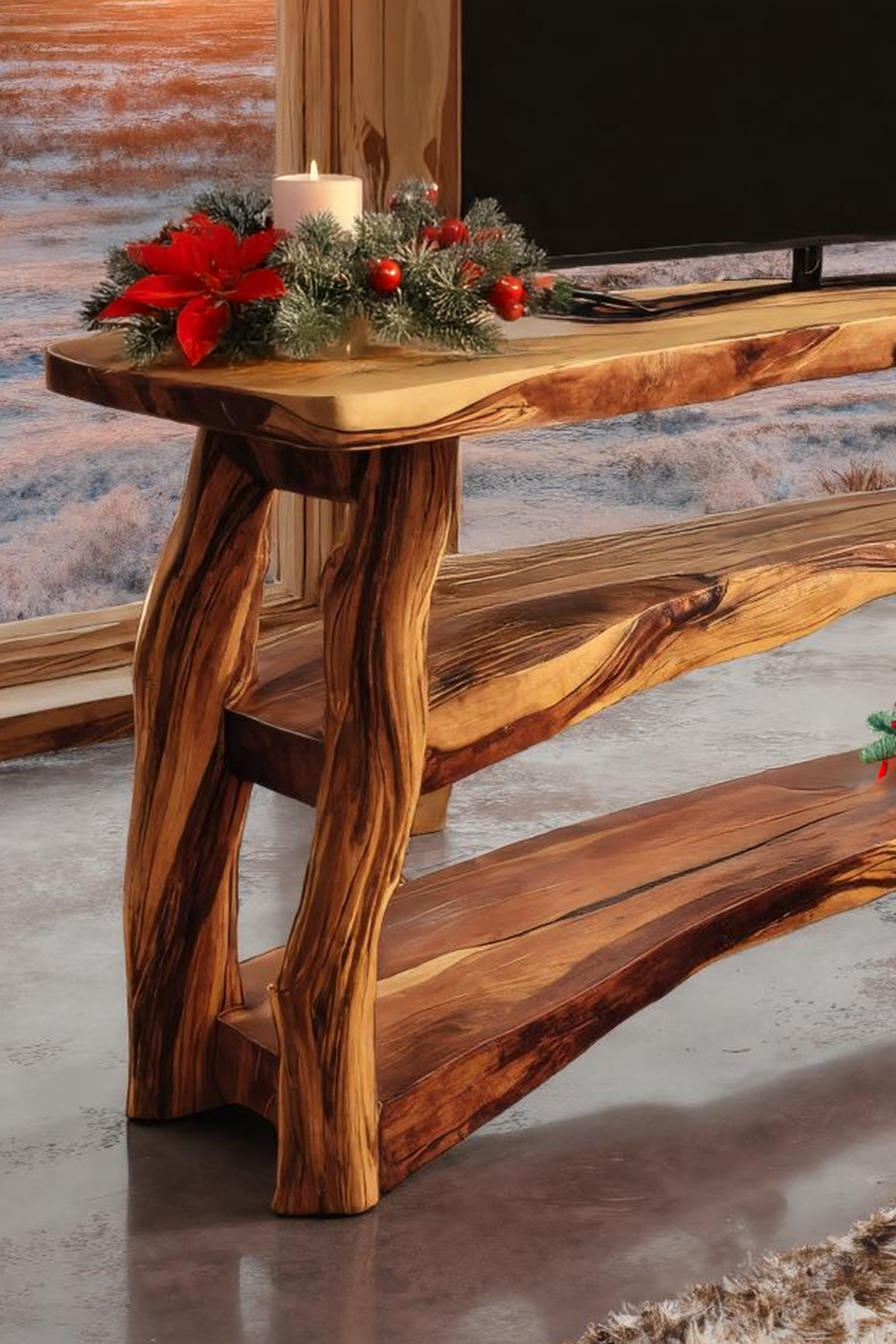 Handcrafted Wooden Live Edge TV Console For Holiday Interior SILDTTRCTV027
