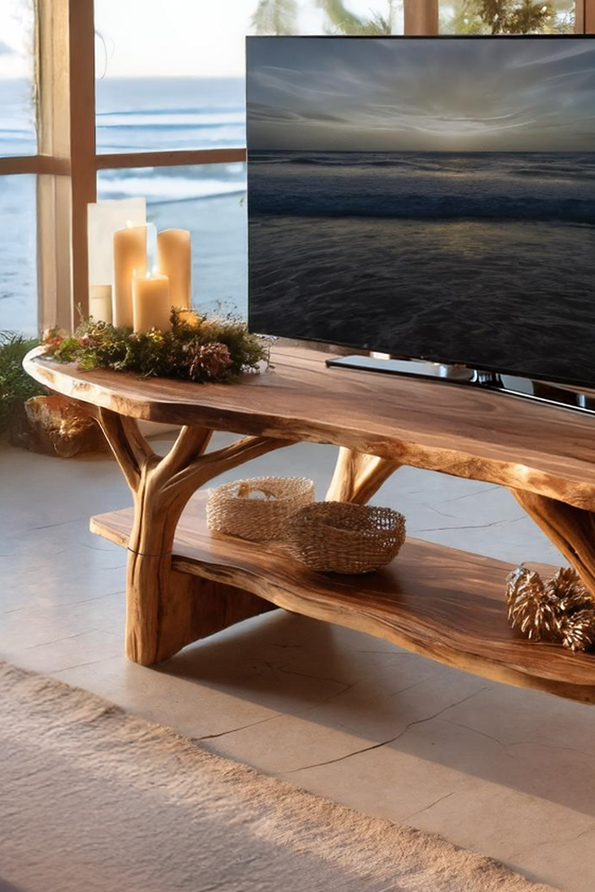 Handcrafted Solid Wood TV Console For Holiday Furniture Design SILDTTRCTV019