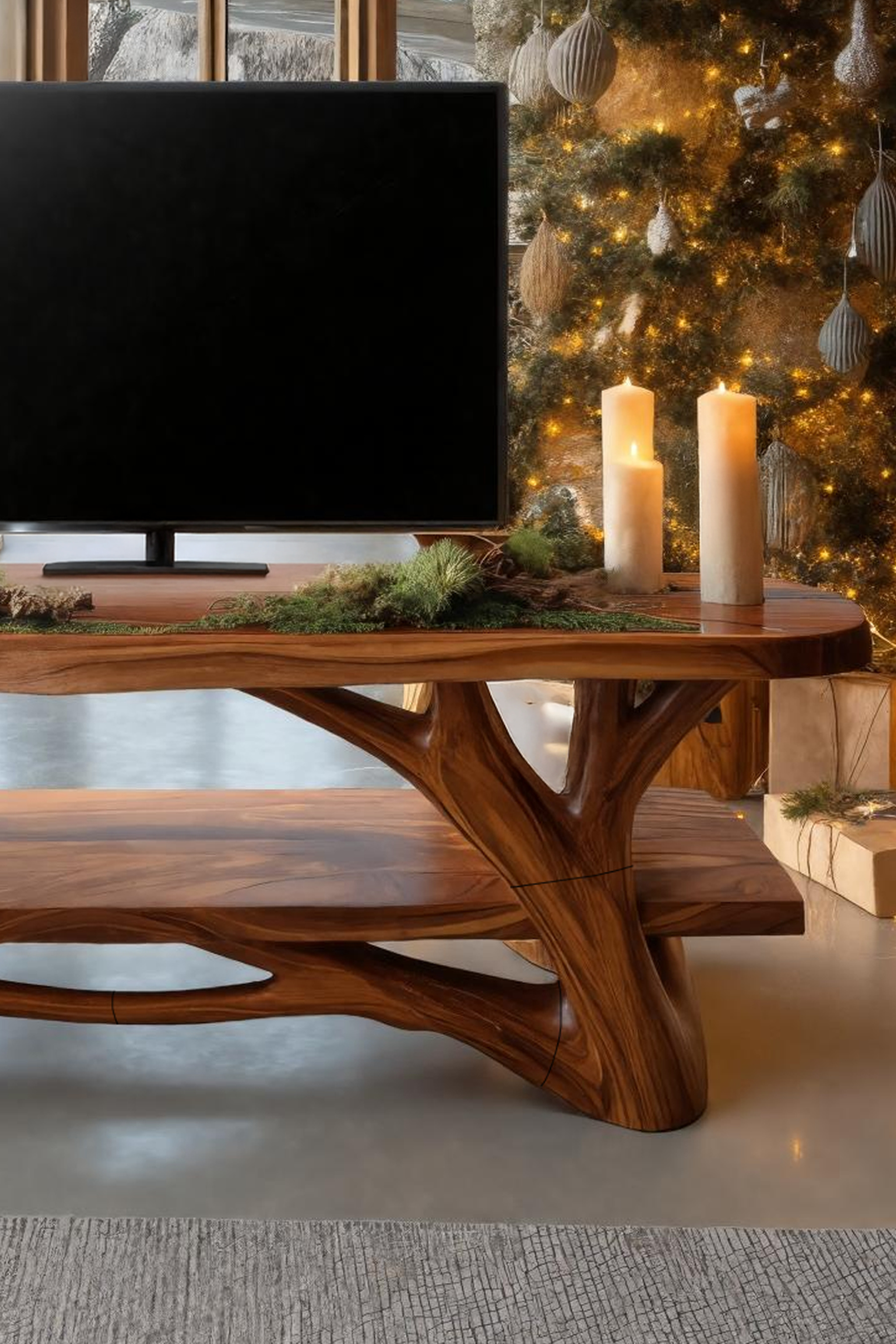 Handcrafted Live Edge Entryway TV Stand For Holiday Season SILDTTRCTV023