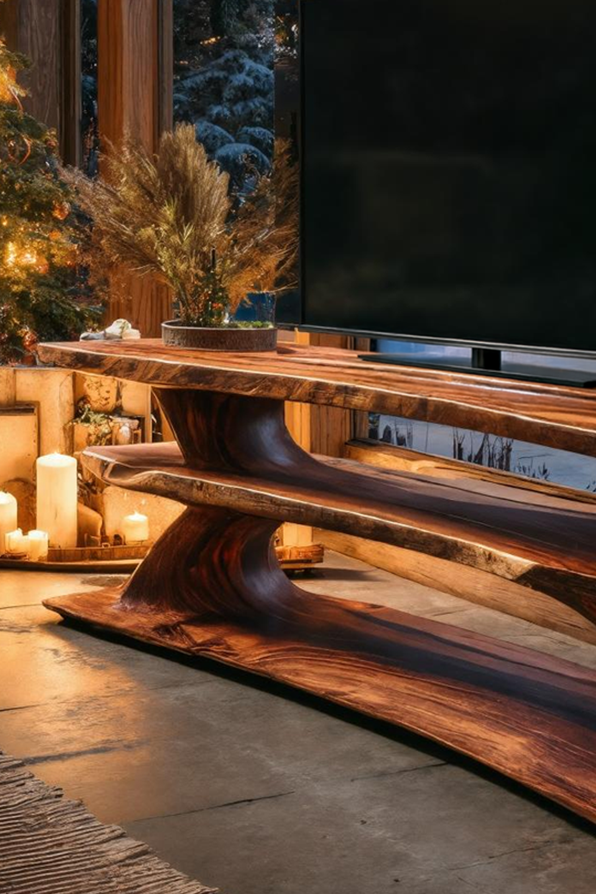 Mid Century Wooden Live Edge TV Console For Christmas Living Room SILDTTRCTV001