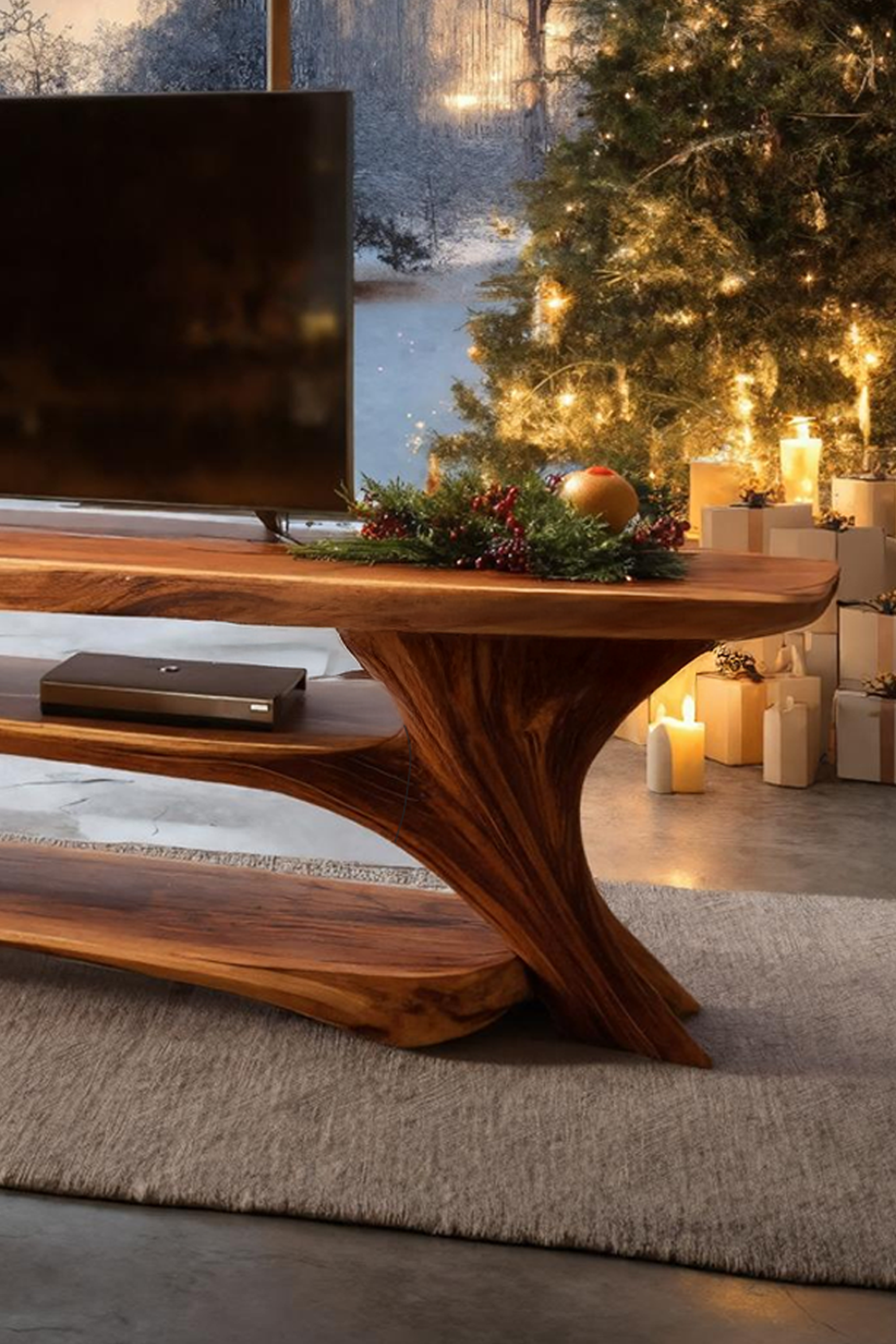 Handcrafted Live Edge Entryway TV Stand For Winter Holiday Style SILDTTRCTV047