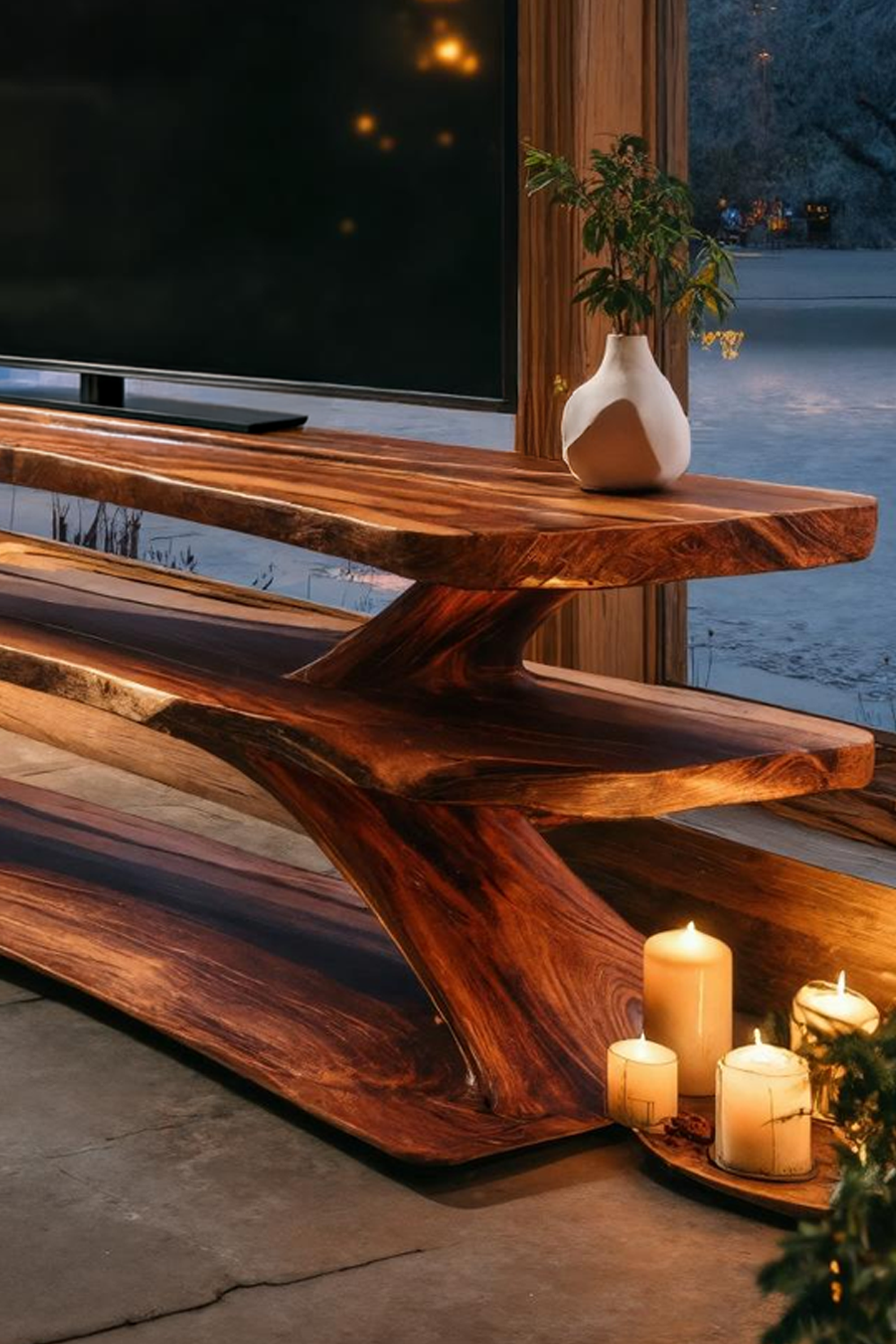 Mid Century Wooden Live Edge TV Console For Christmas Living Room SILDTTRCTV001