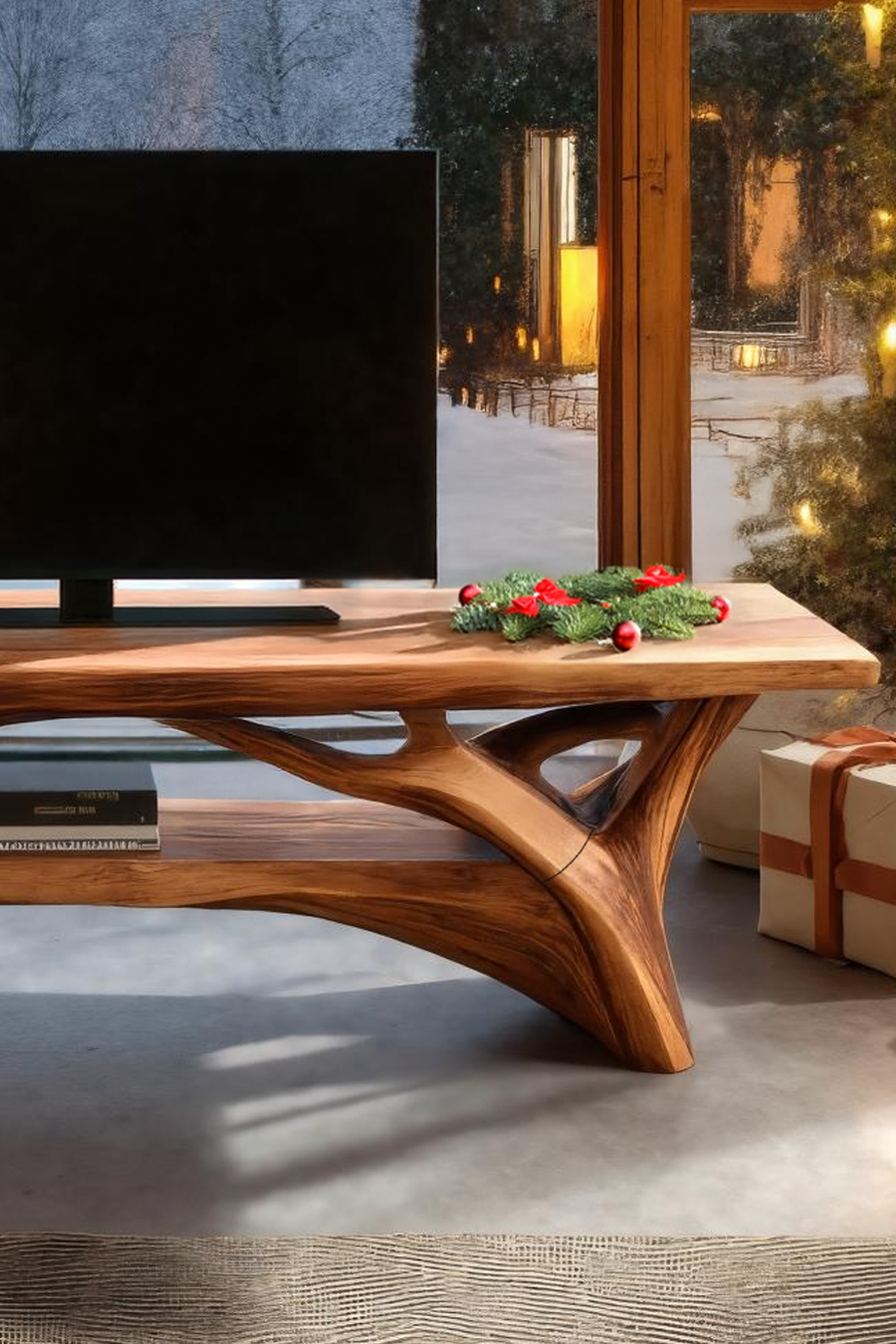 Handcrafted Wooden Live Edge TV Console For Cozy Winter Decor SILDTTRCTV007
