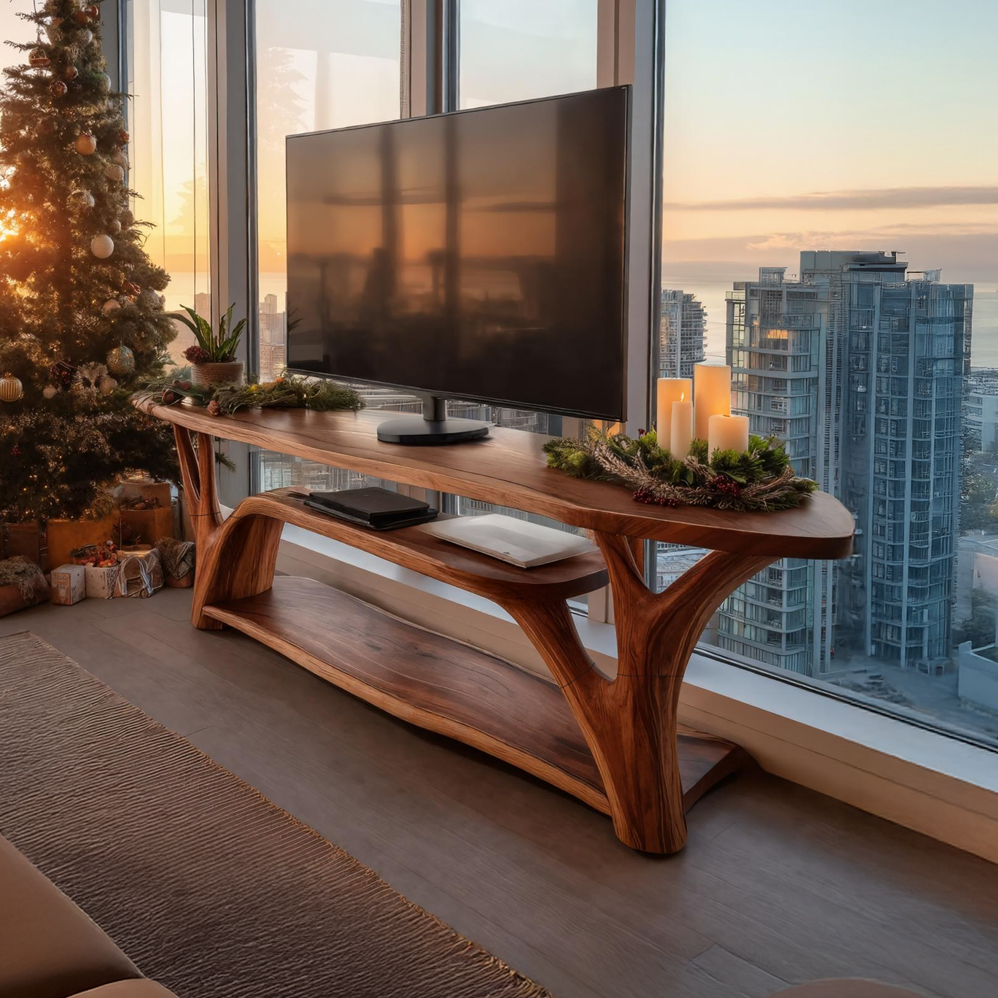 Handcrafted Wooden Live Edge TV Console For Festive Home Design SILDTTRCTV035