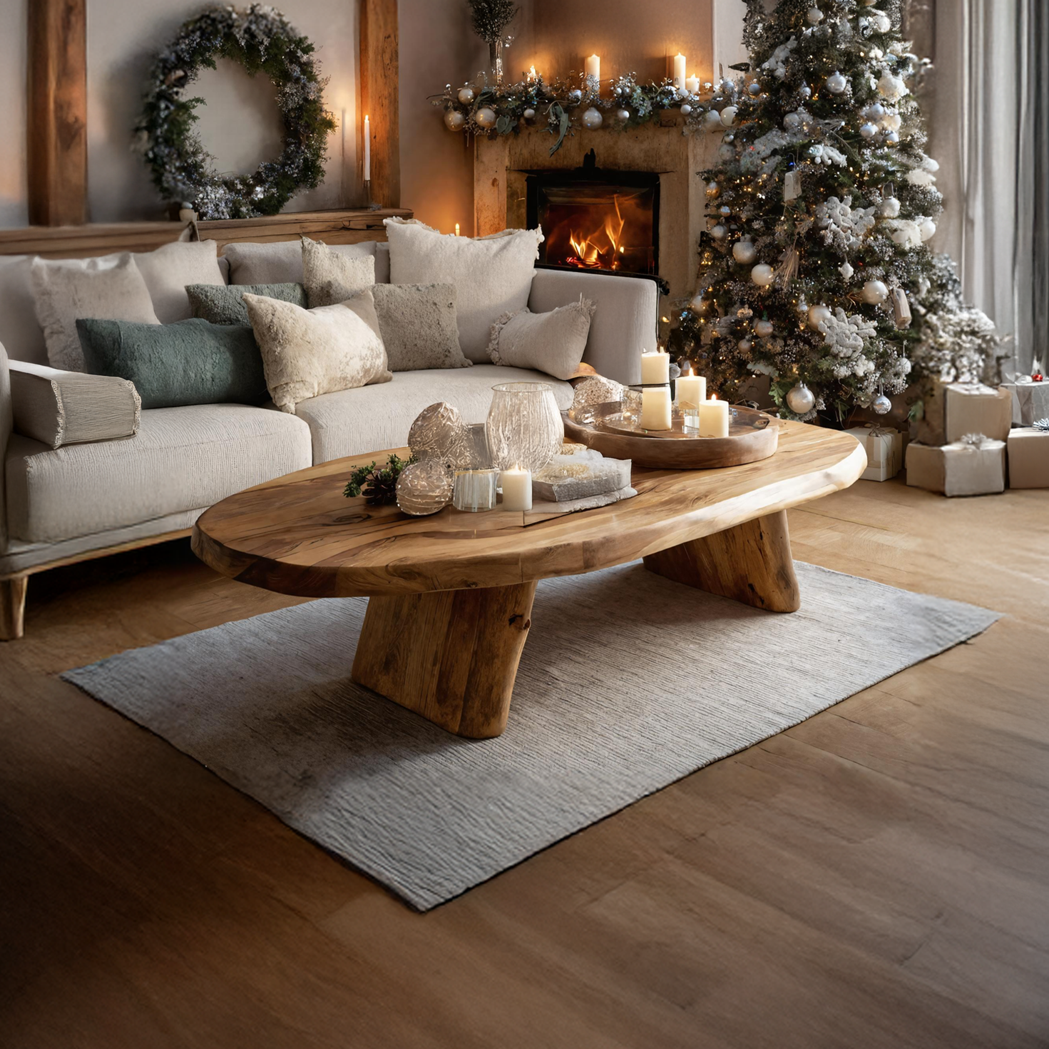 Rustic Handcrafted Wooden Coffee Table For Christmas Living Room SILDTTRCCF009