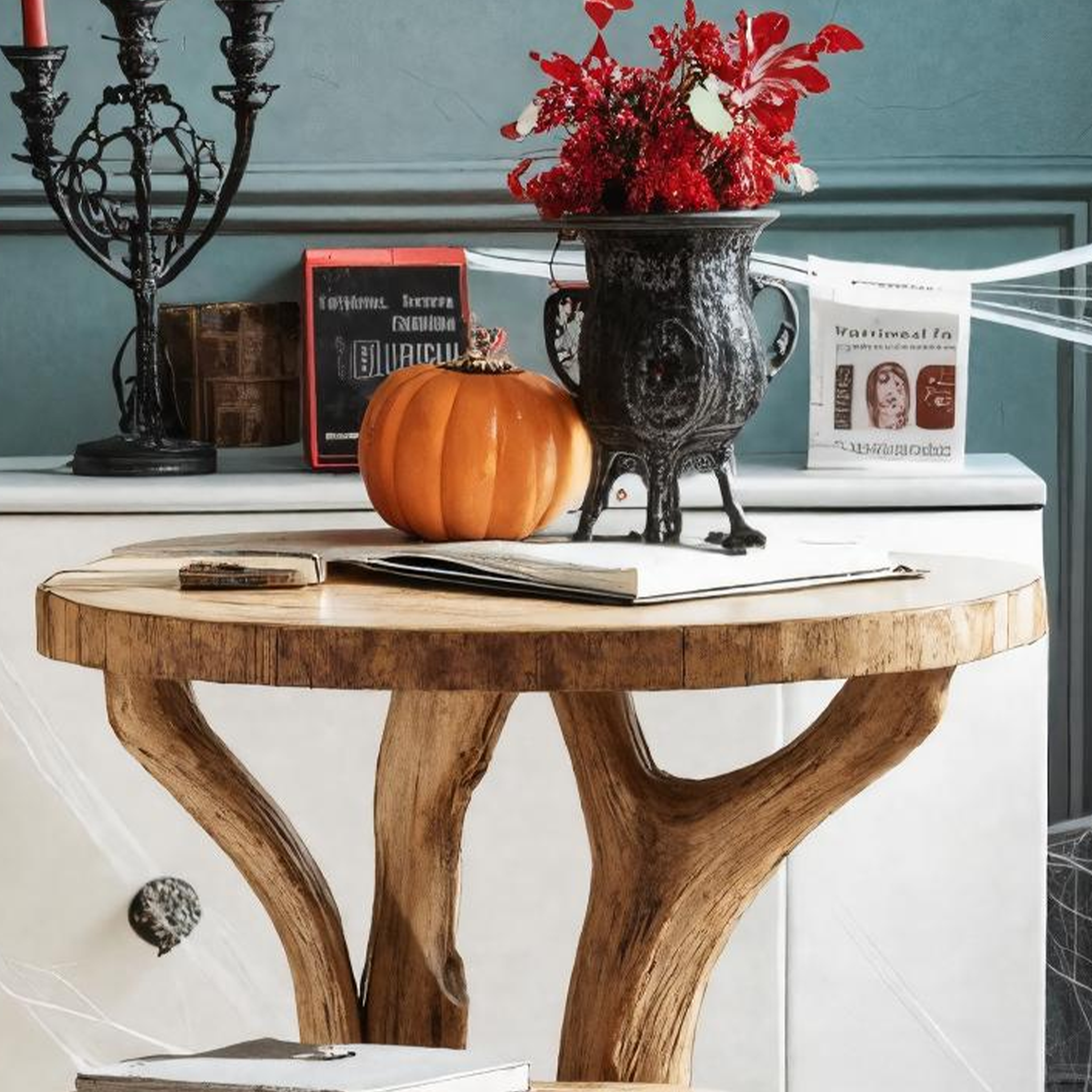 Farmhouse Wooden Live Edge End Table For Living Room Halloween Decor SILDTTNHEN001