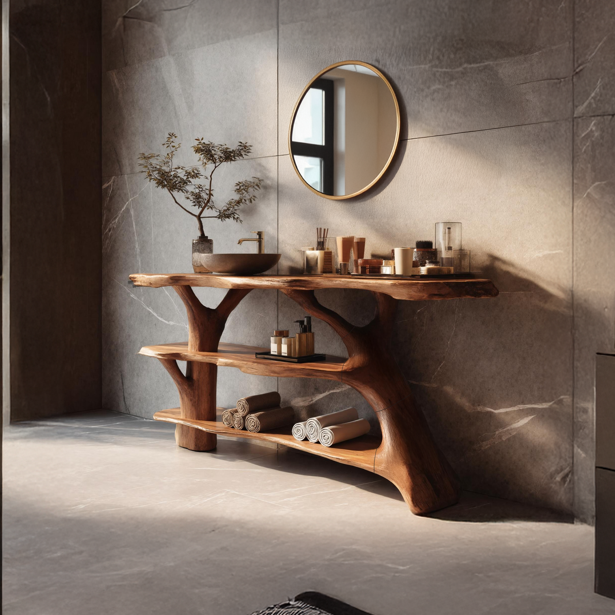 Farmhouse Live Edge Tree Trunk Vanity For Cozy Bathroom Furniture Decor SILDTTRBRV087
