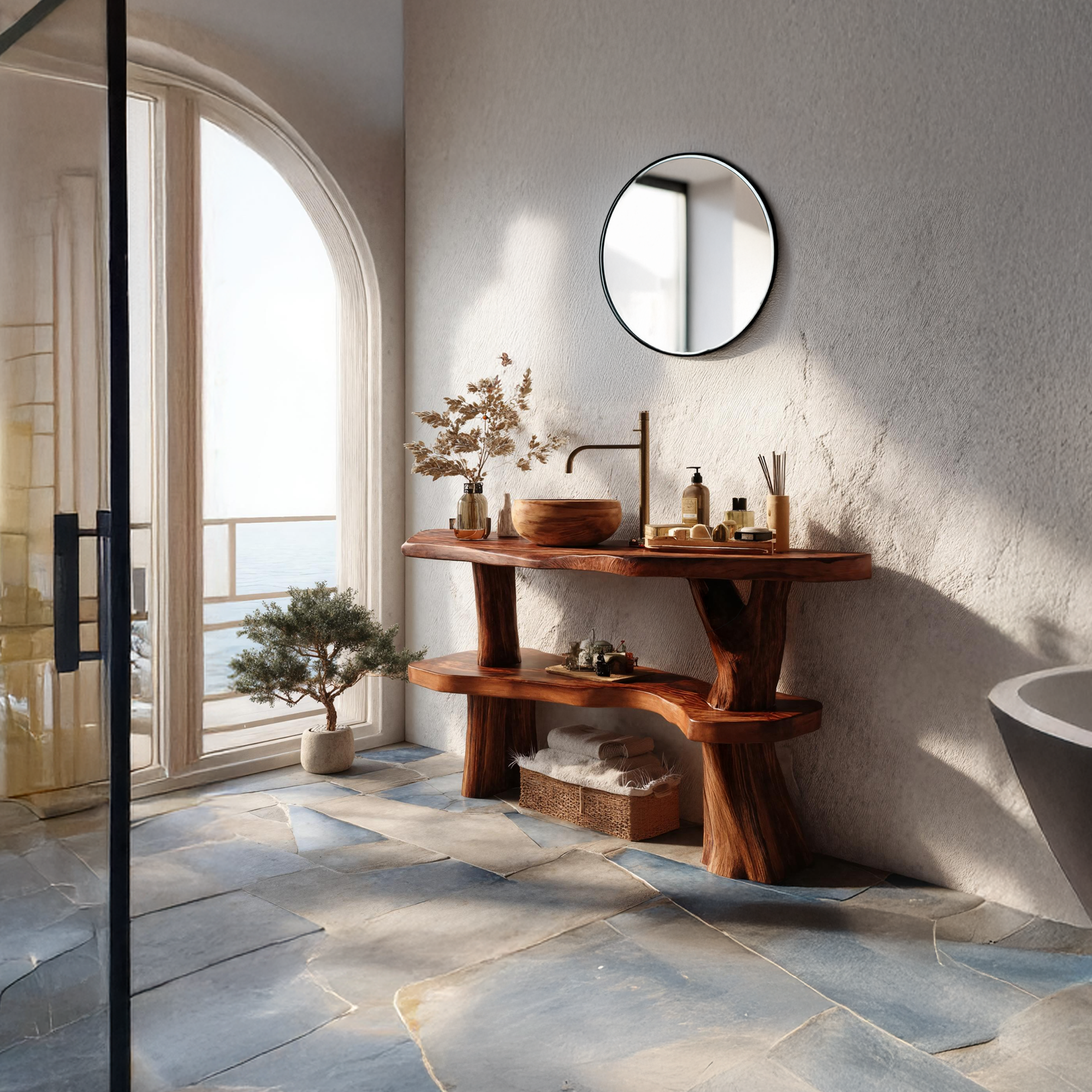 Handcrafted Wooden Live Edge Bathroom Vanity For Bathroom Interior SILDTTRBRV096