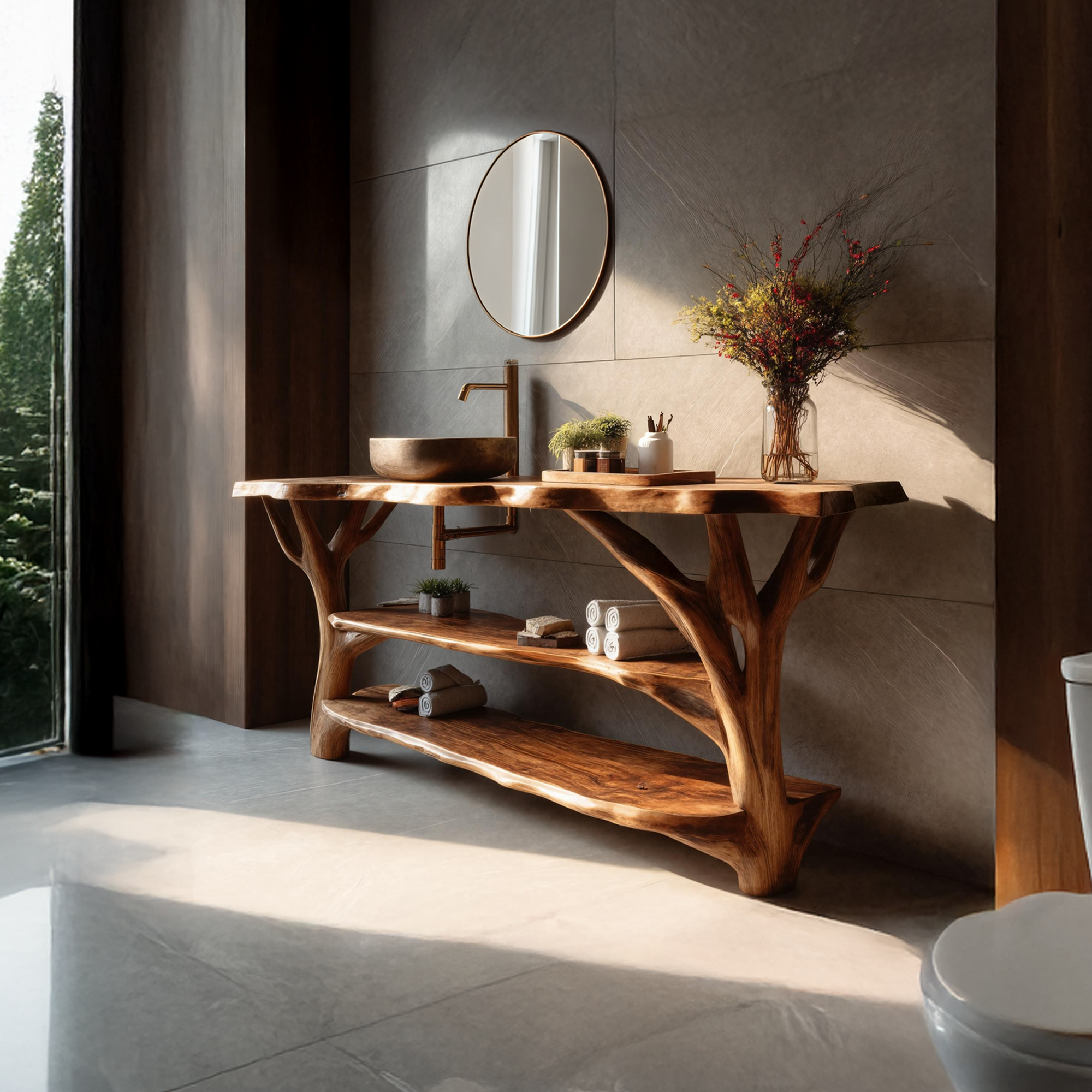 Farmhouse Wooden Live Edge Bathroom Vanity For Farmhouse Home Bathroom SILDTTRBRV067