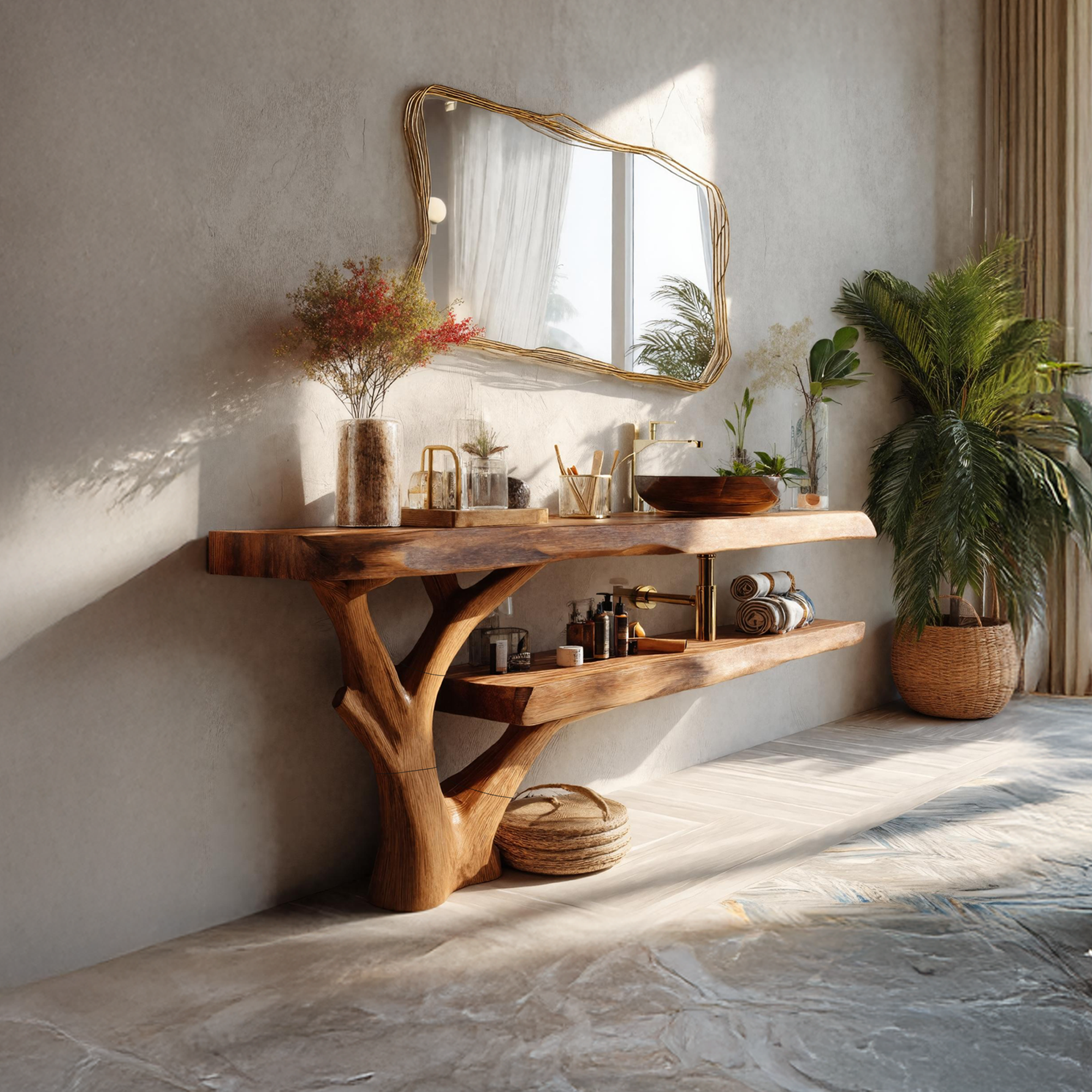 Handcrafted Wooden Live Edge Bathroom Vanity For Rustic Home Interior Design SILDTTRBRV080