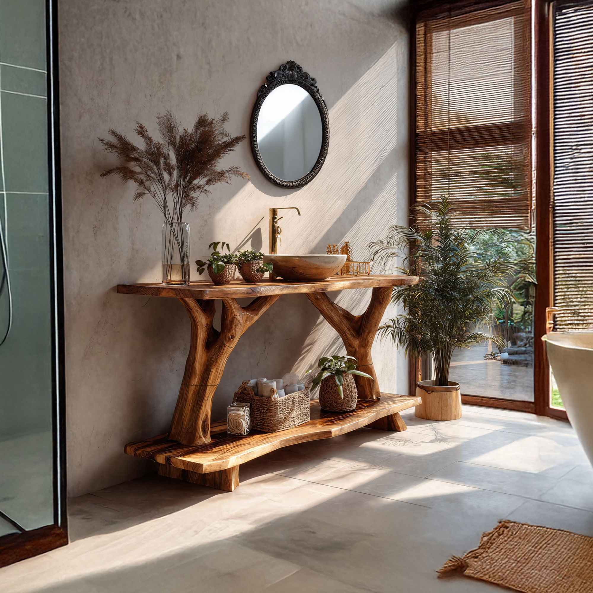 Farmhouse Wooden Live Edge Bathroom Vanity For Country Bathroom Interior SILDTTRBRV091