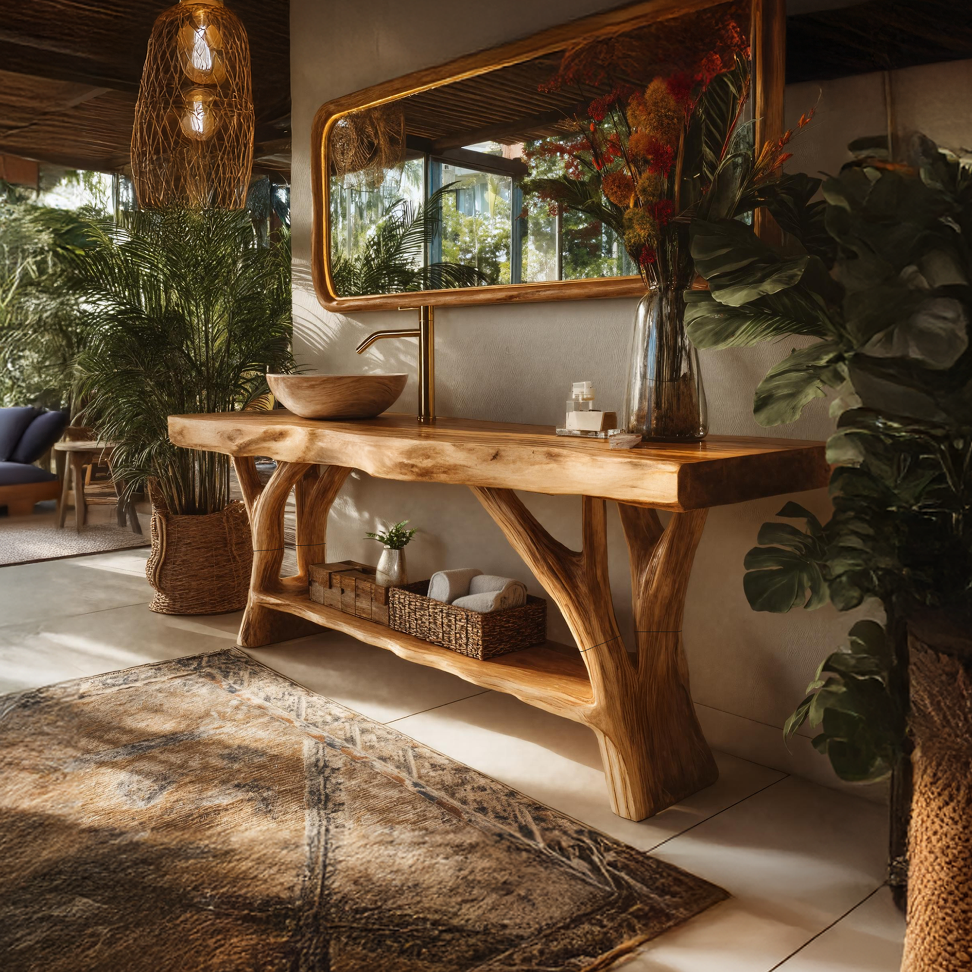 Mid Century Live Edge Tree Trunk Vanity For Stylish Furniture Design SILDTTRBRV078