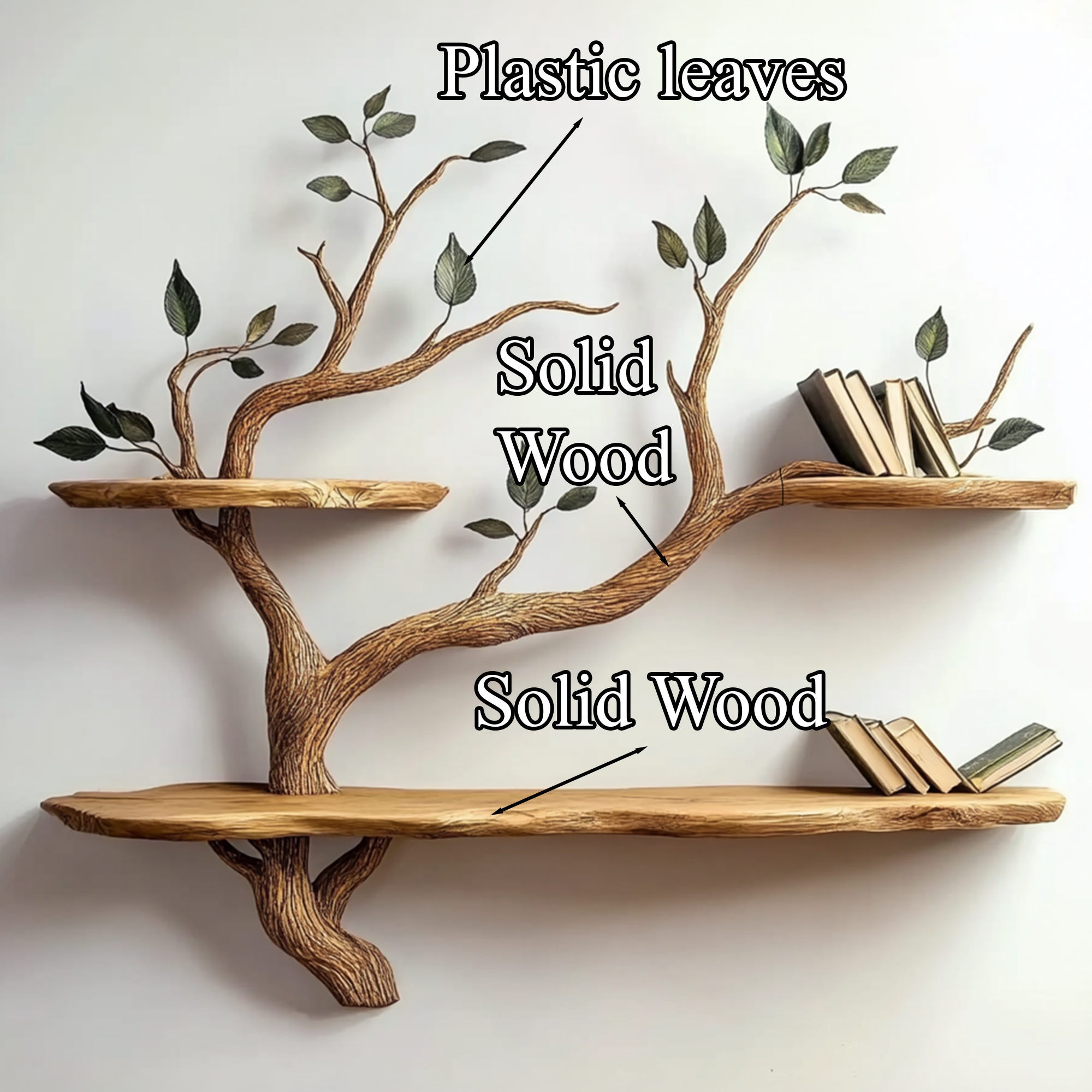 Wood Bookcase Branch Tree Shelf Decor Room SINLTBS019