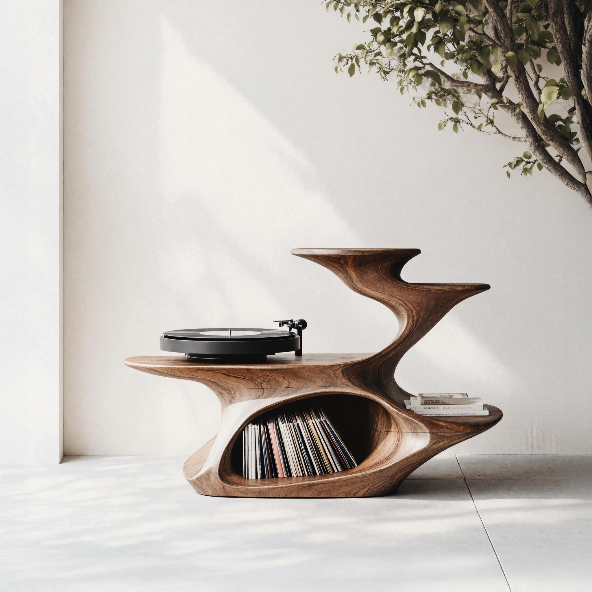 Handcrafted Live Edge Record Stand Unique Living Room SILDTRPT027