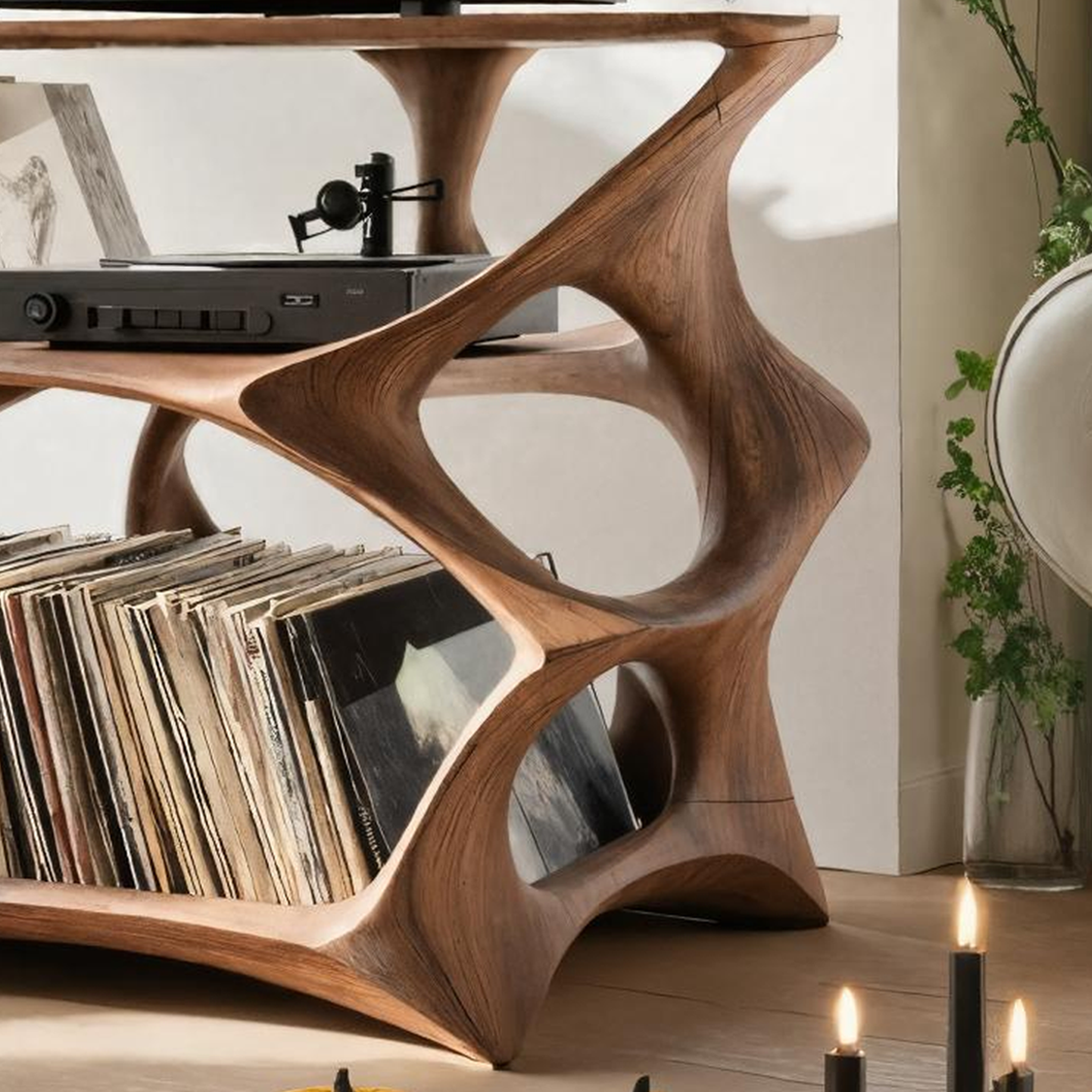 Modern Wooden Live Edge Record Stand For Living Room Halloween Style SILDTTNHRS004