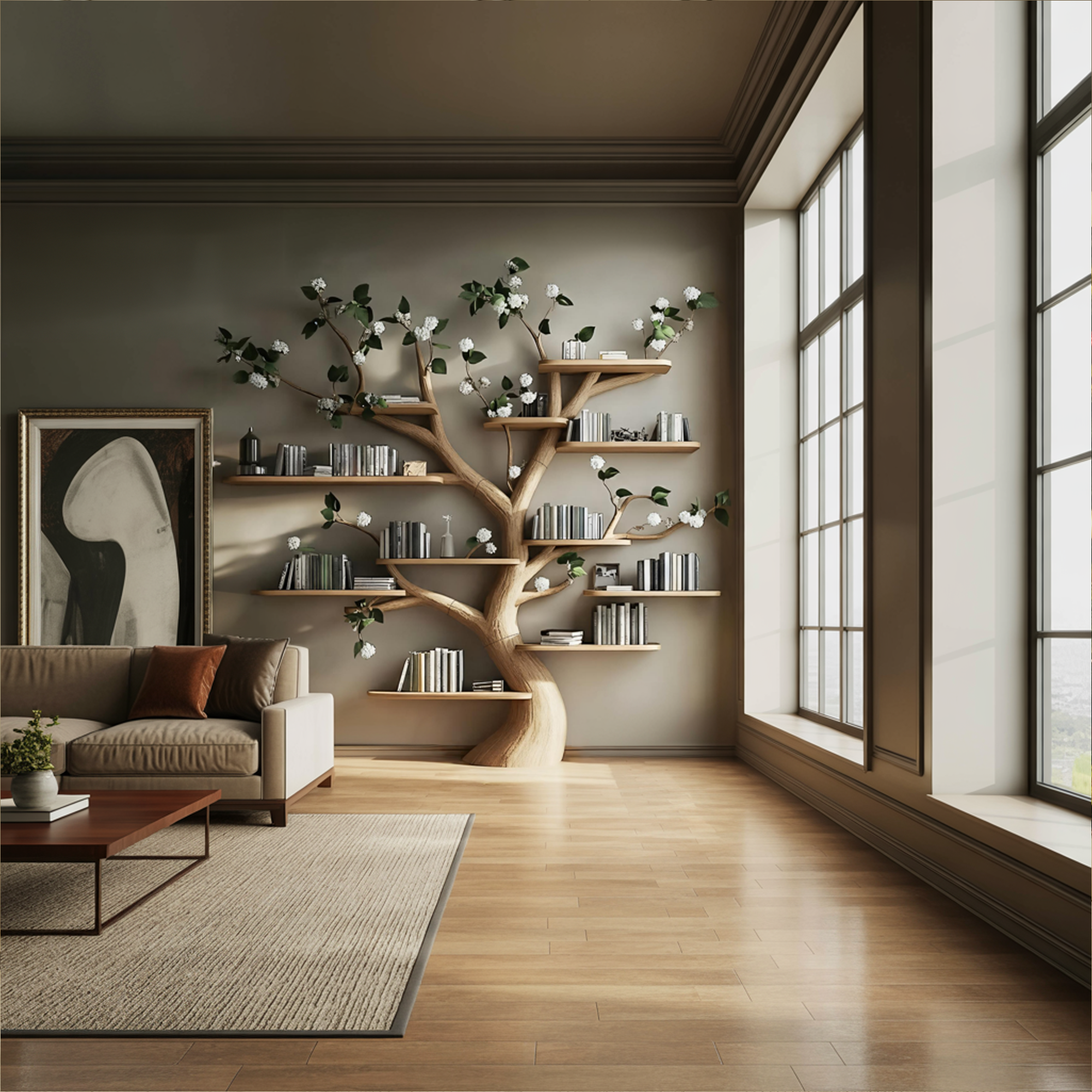 Rustic Organic Floral Tree Bookshelf Living Room Or Bedroom SINLKITB576