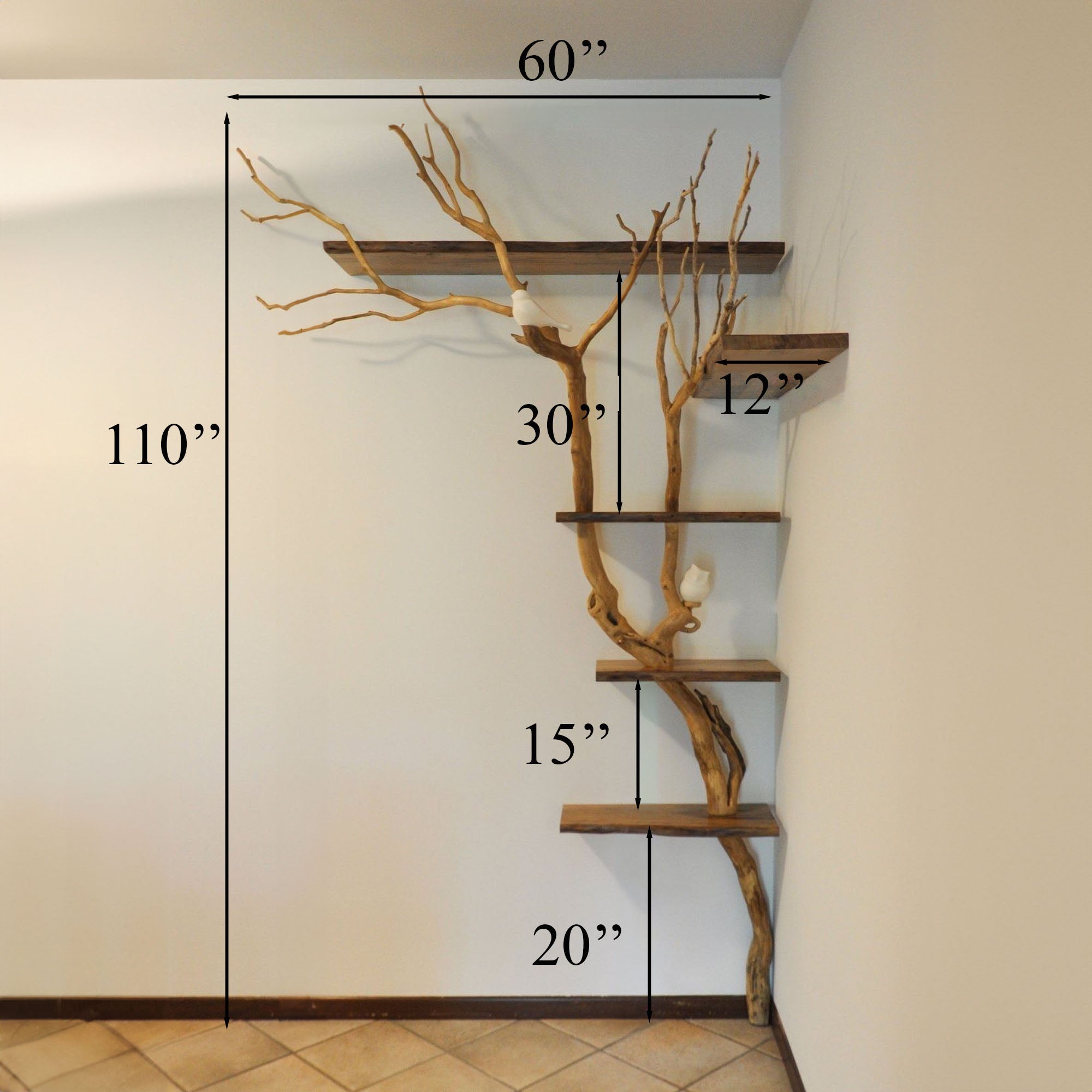Mid Century Tree Branches Wood Floating Shelves SINLTB027