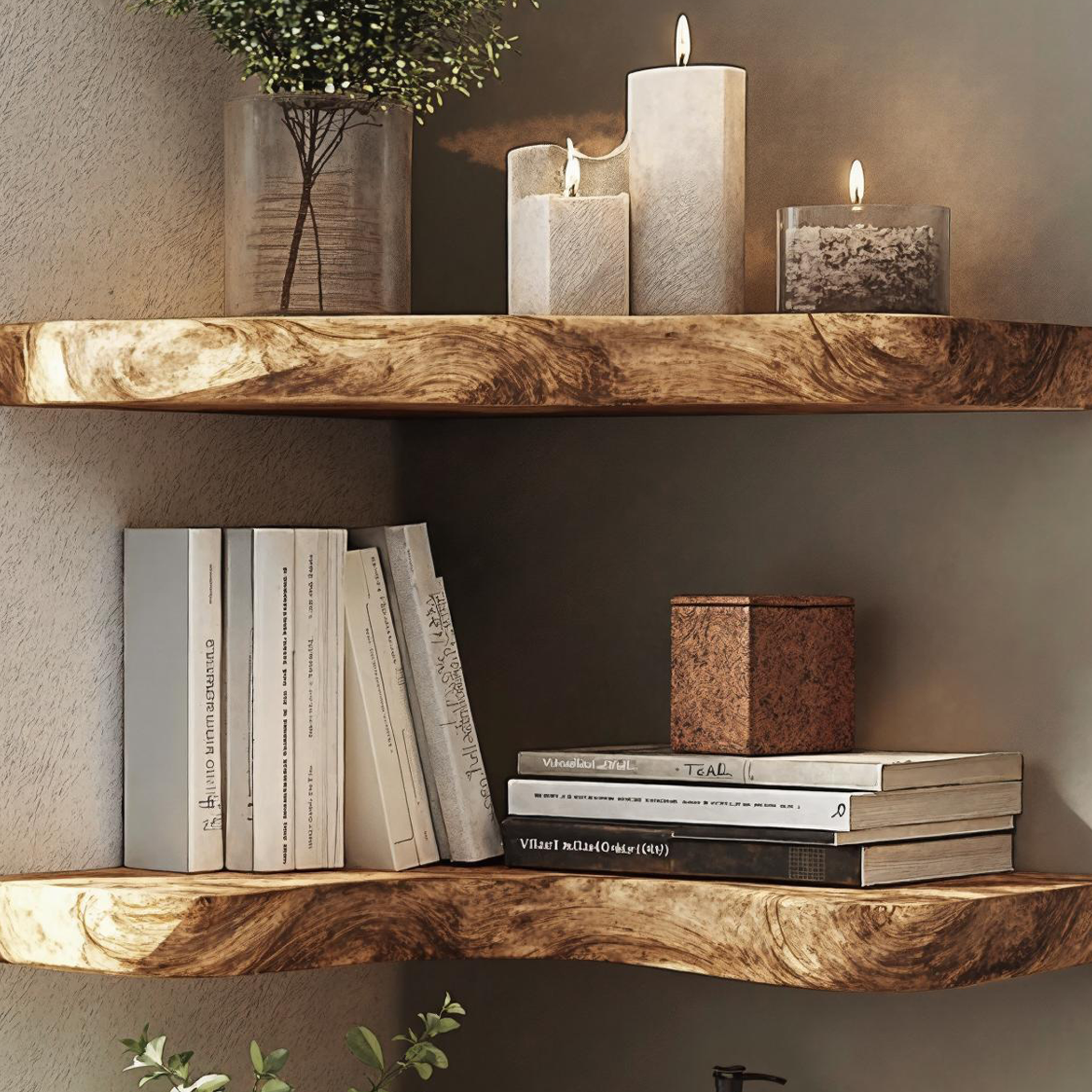 Modern Rustic Wooden Corner Shelf For Living Room Decor SILDTCN059