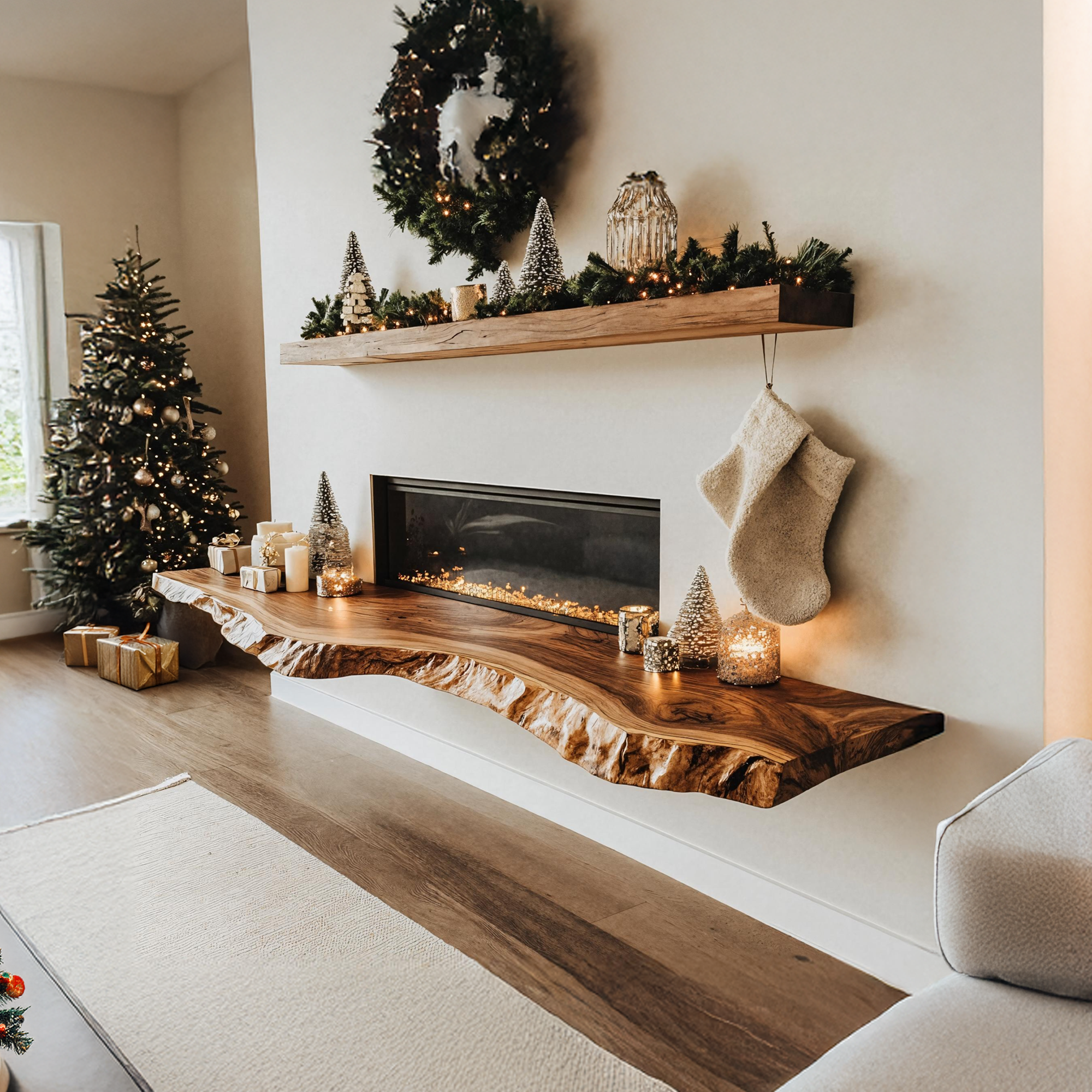 Handcrafted Solid Wood Live Edge Floating Shelf For Bedroom Design SILDTTRCFL010